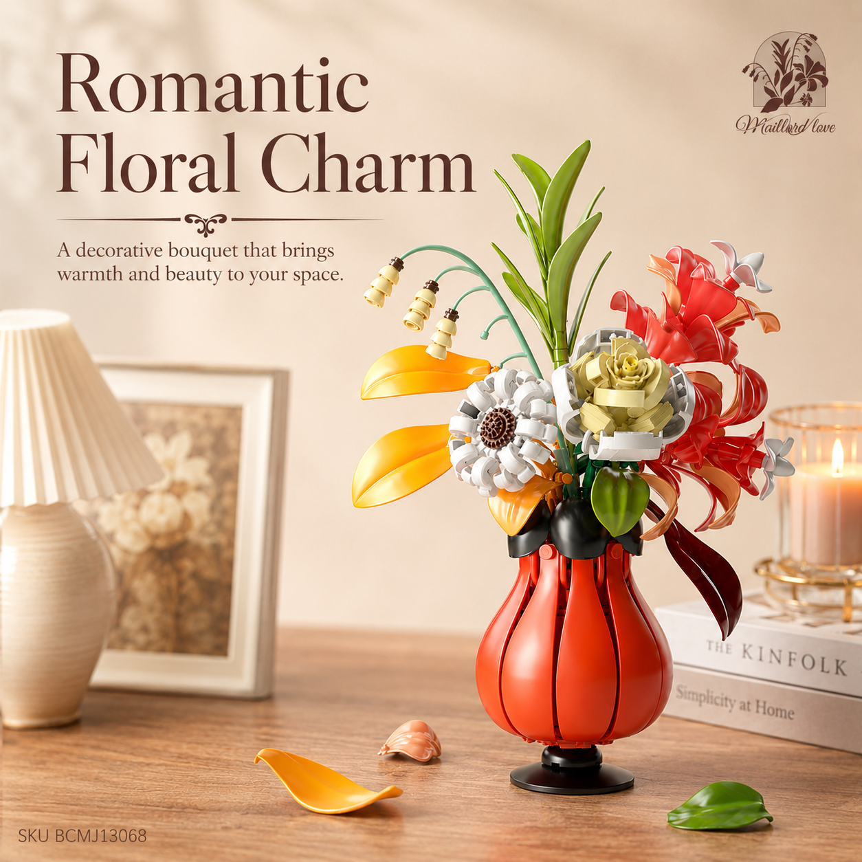 Flower Knows Building Blocks Bouquet – DIY Floral Display Set with Red Vase - displayed in a lifestyle scene