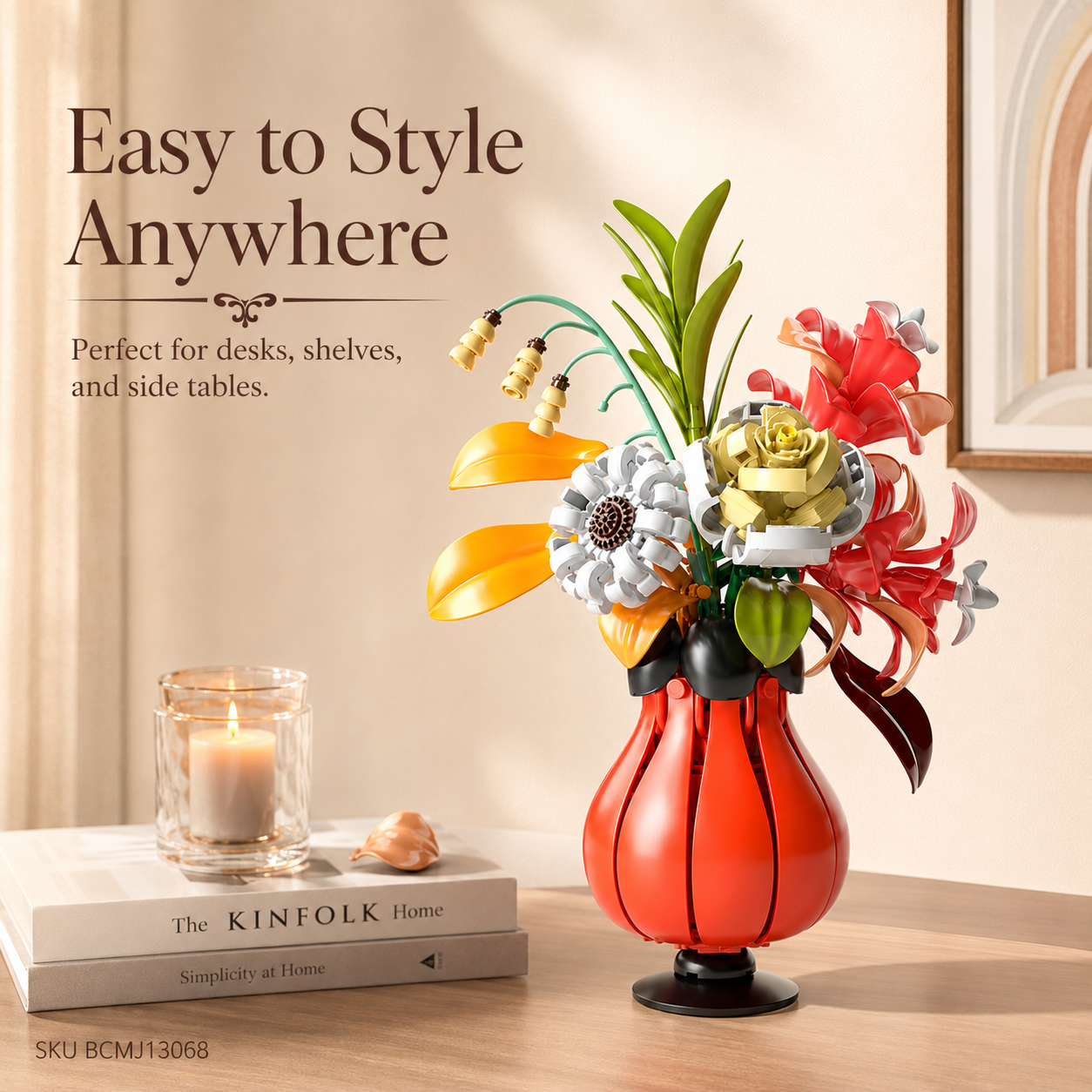 Flower Knows Building Blocks Bouquet – DIY Floral Display Set with Red Vase - styled home decor display