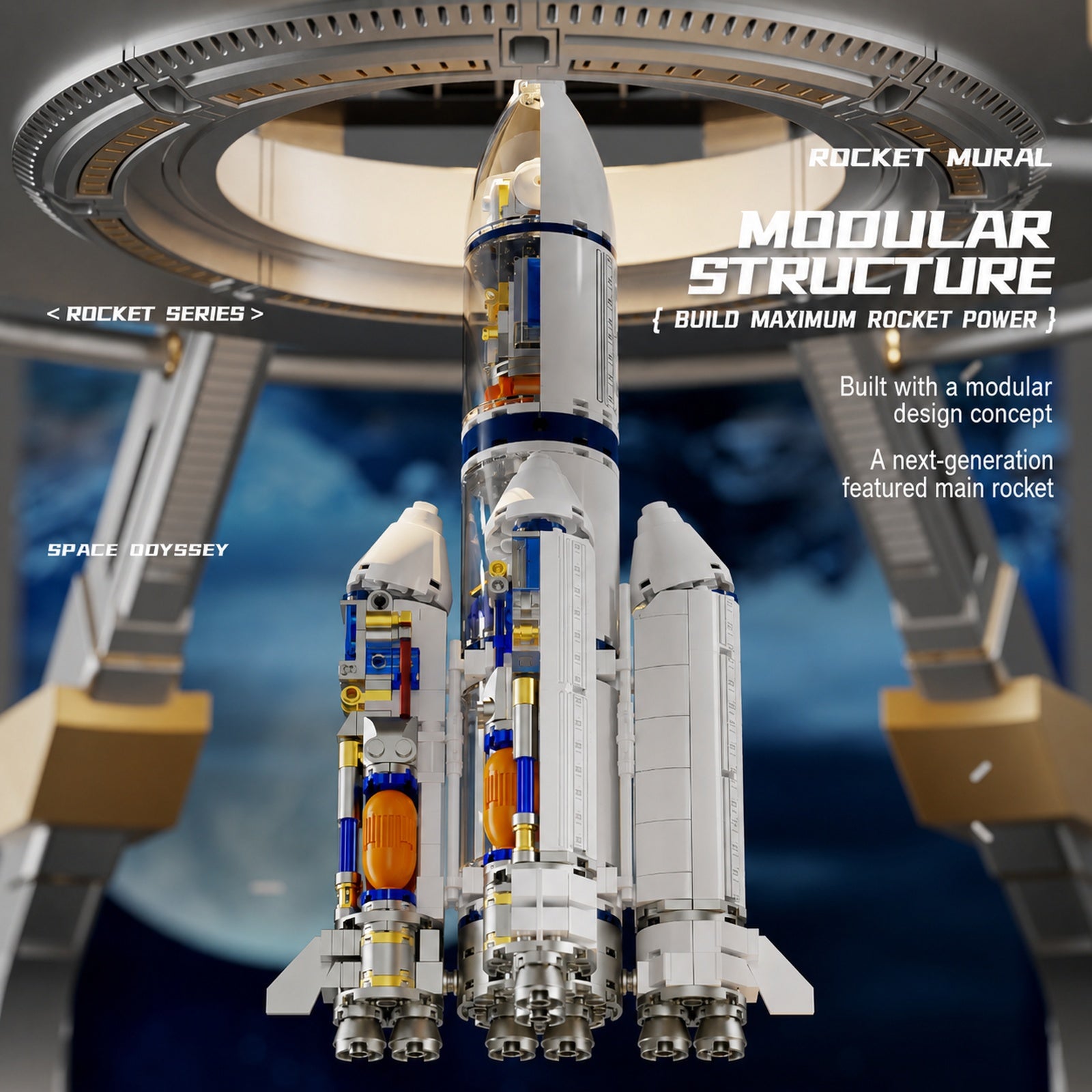 Long March Rocket Light-Up Wall Art Building Block Display Set - modular building block structure feature