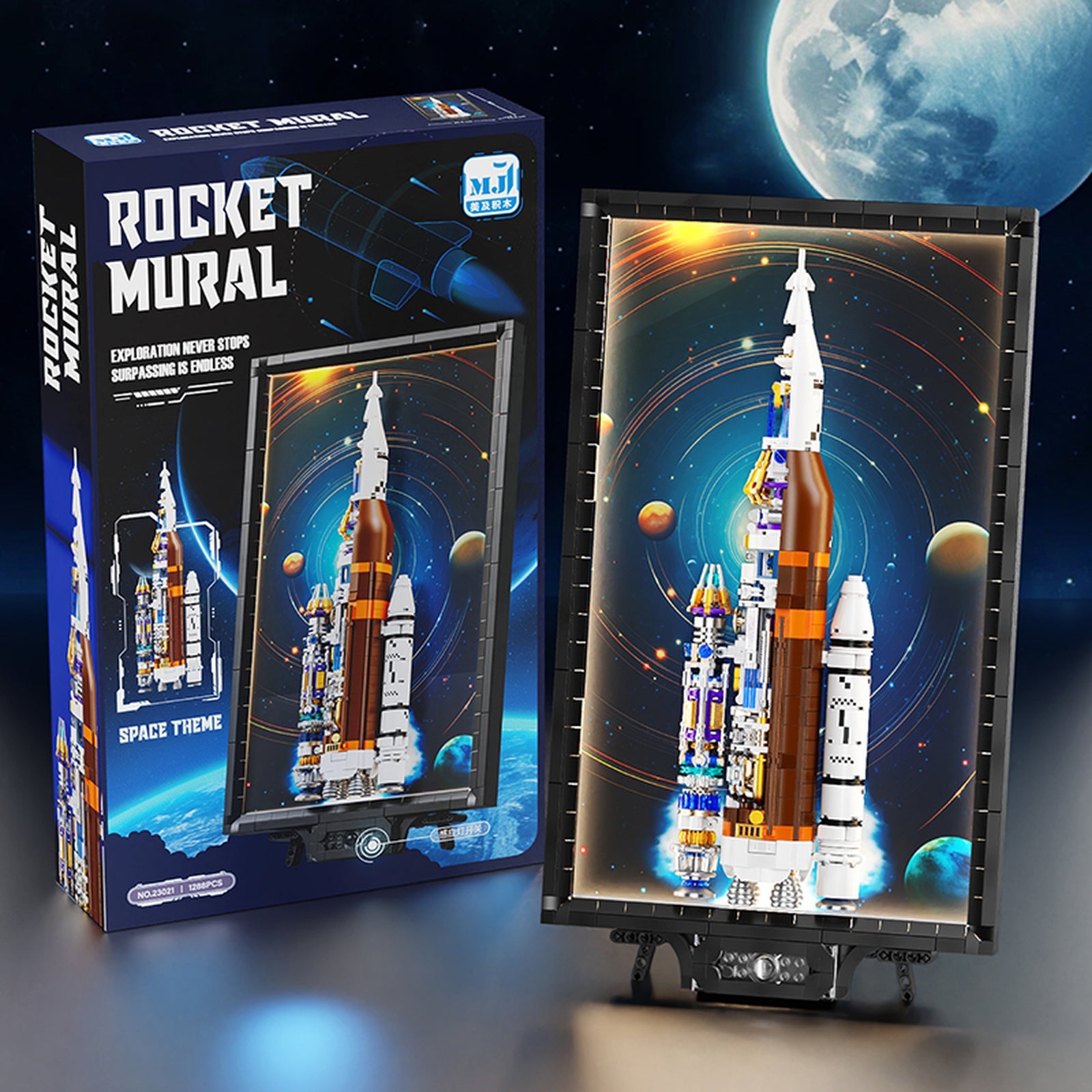 Apollo Rocket Light-Up Wall Art Building Block Display Set - retail packaging display