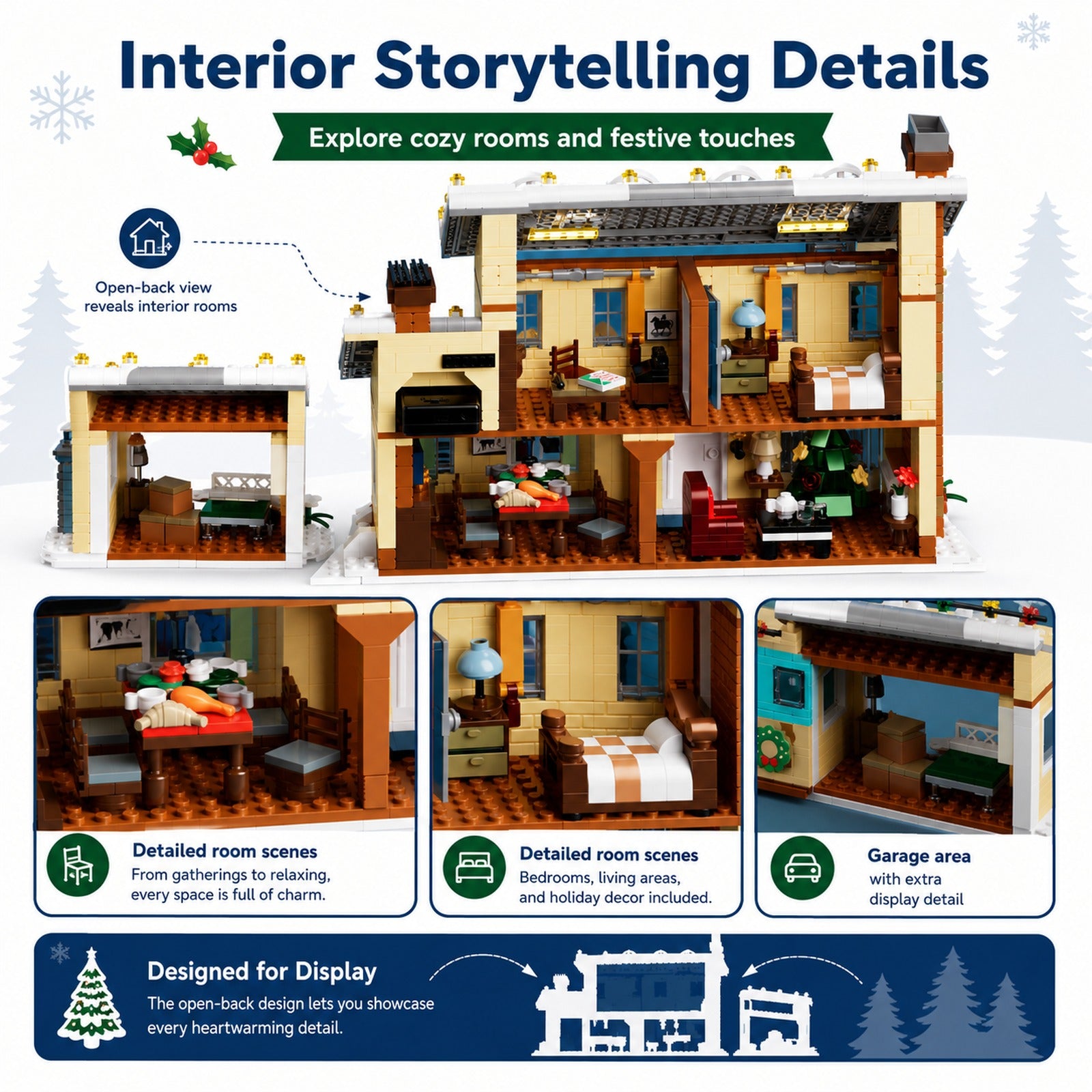 Light-Up Christmas Holiday House open-back interior storytelling details