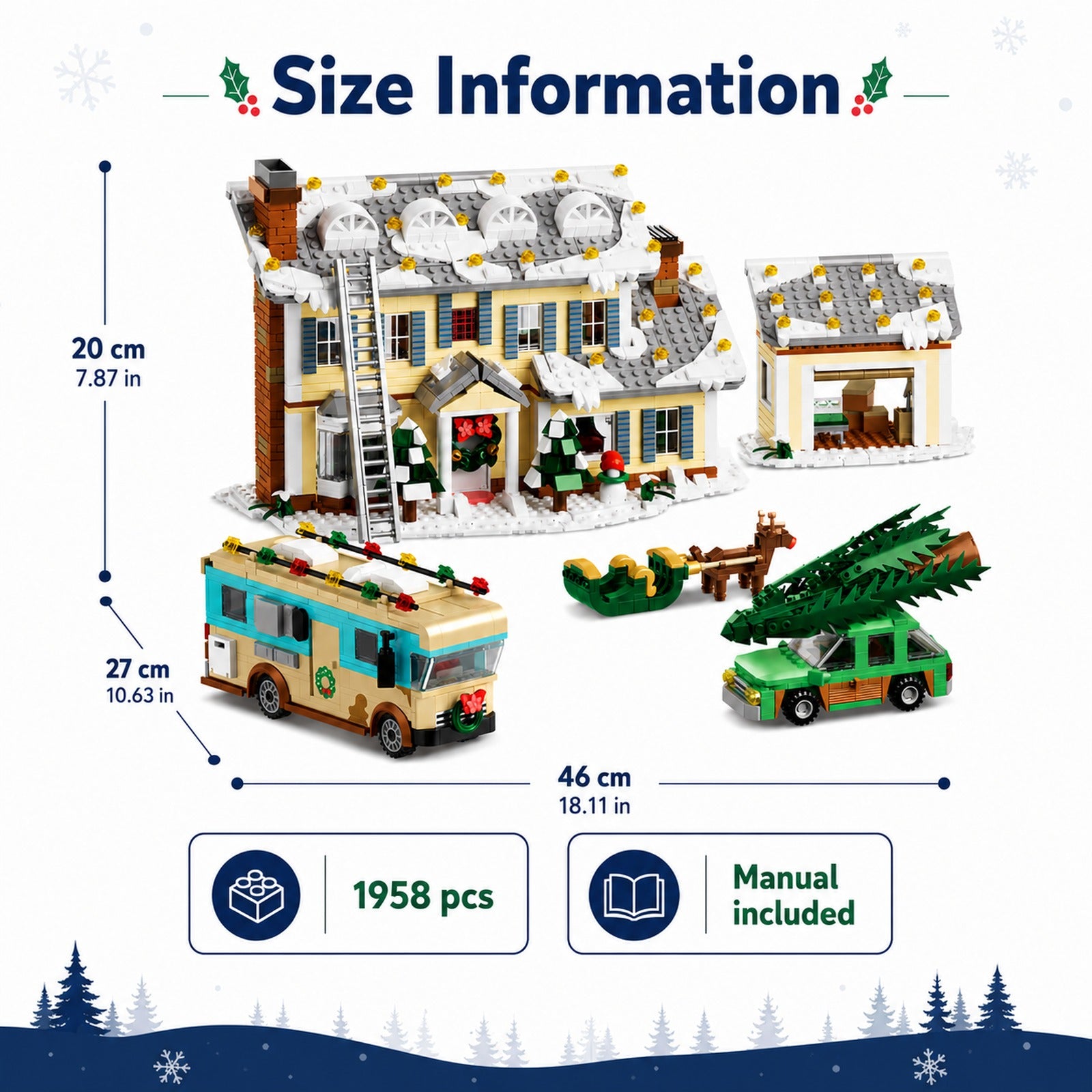 Light-Up Christmas Holiday House product size information