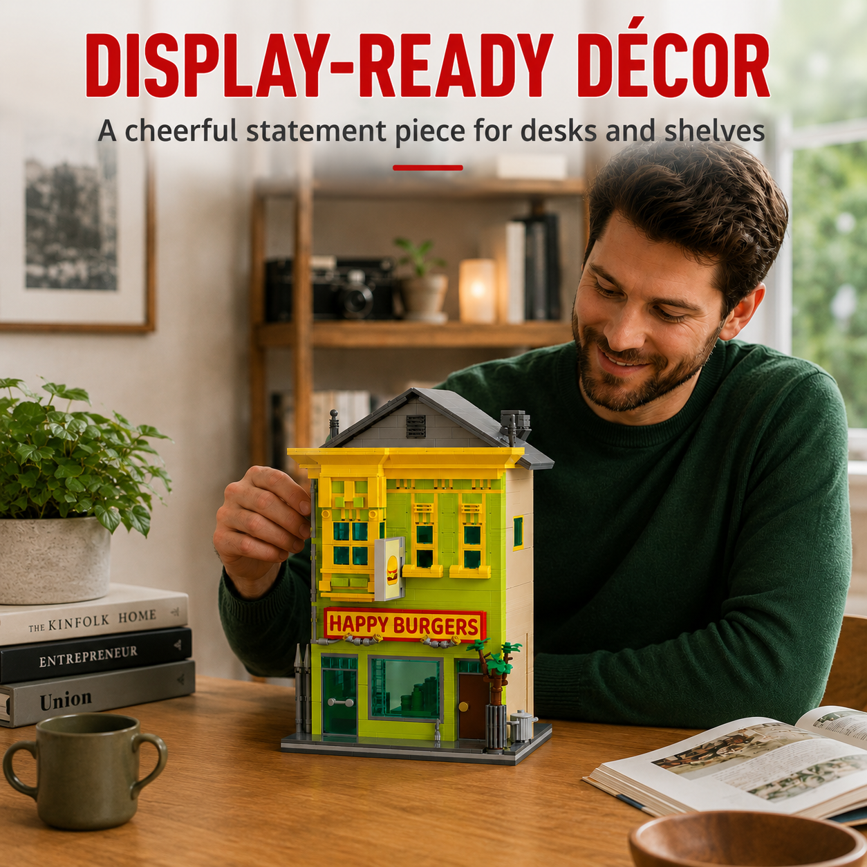 Happy Burger Shop lifestyle shelf display decor