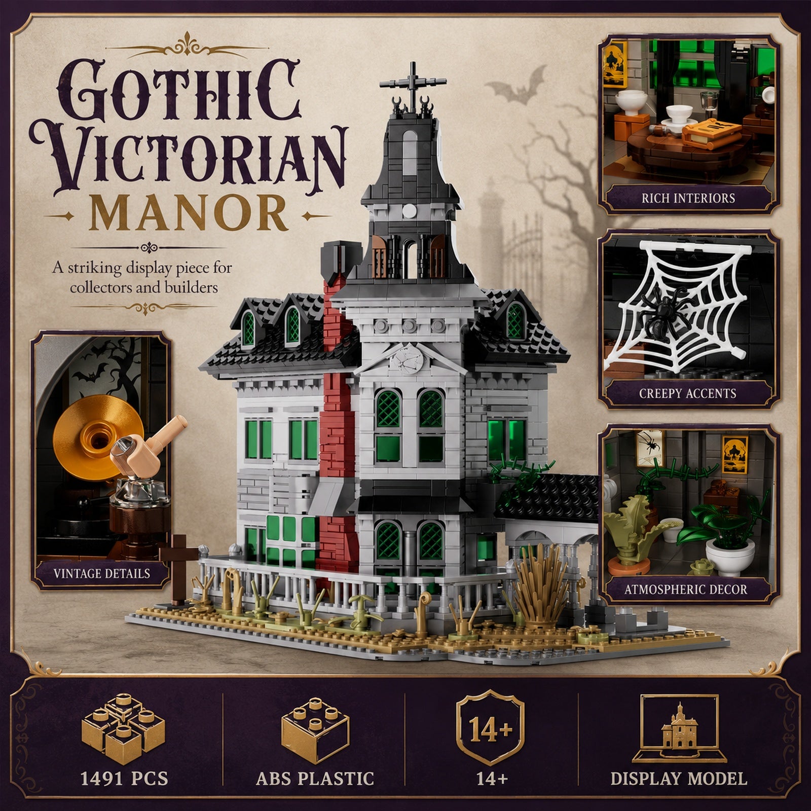 Gothic Victorian Manor key highlights and decorative details