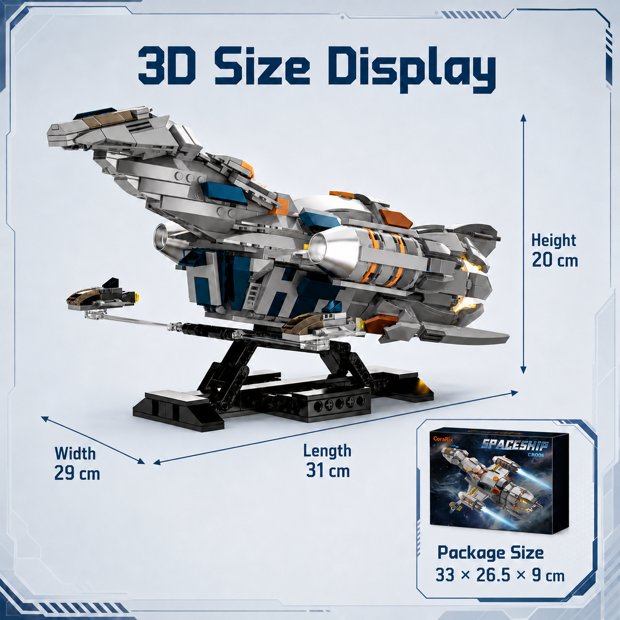 Galaxy Explorer Spaceship 3D size display