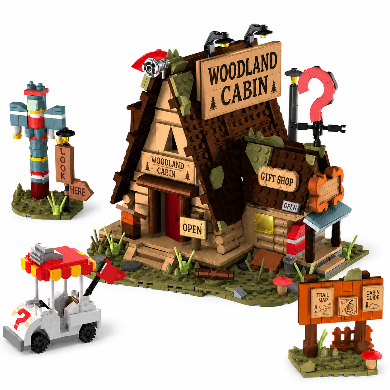 Quirky Woodland Cabin Gift Shop Building Blocks Set main product view