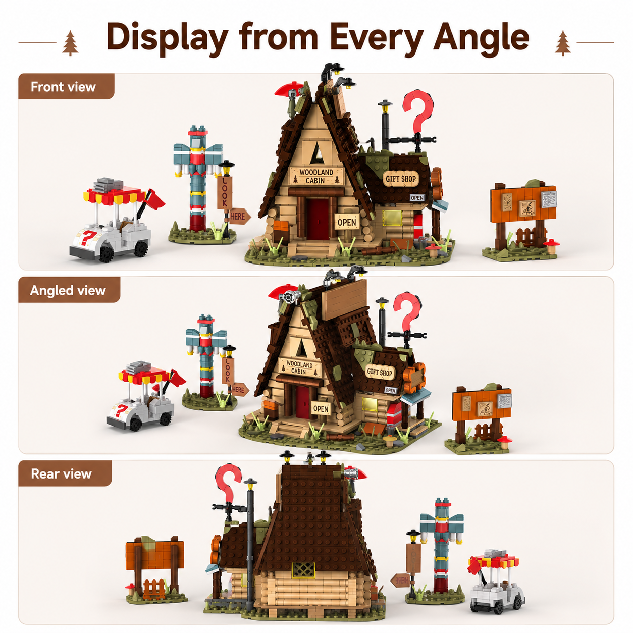 Quirky Woodland Cabin Gift Shop display from multiple angles