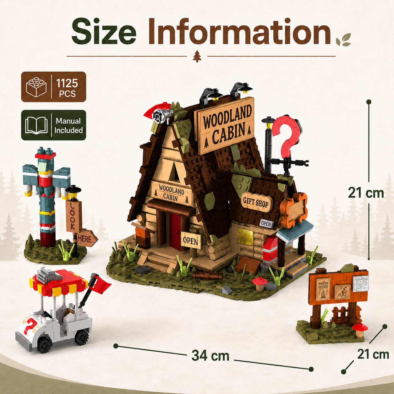 Quirky Woodland Cabin Gift Shop product size information
