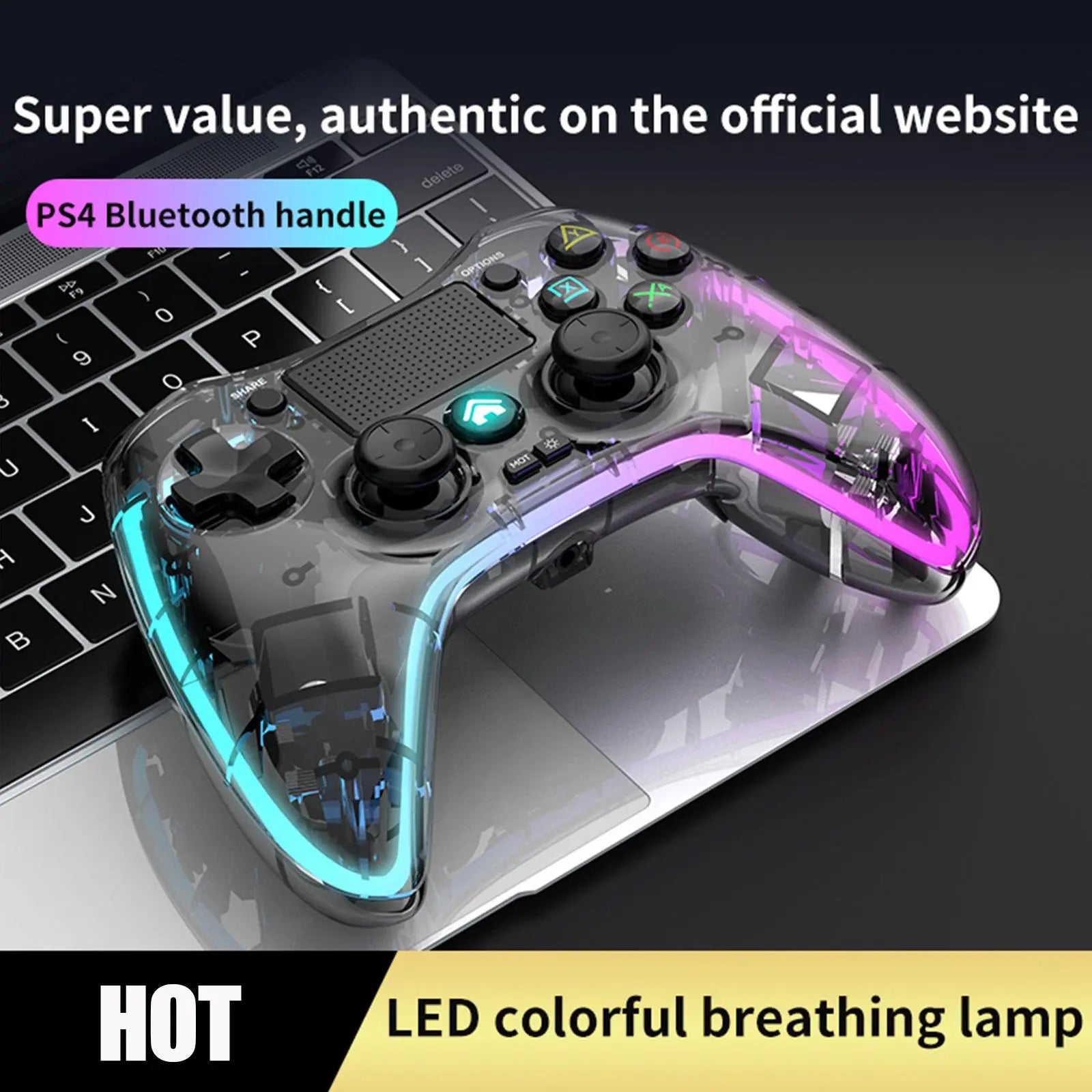 Transparant Colorful Wireless Game Controller for PS4 /Switch /PS3/Android /PC/IOS Joystick Gamepad for PS4 Console Touch Button