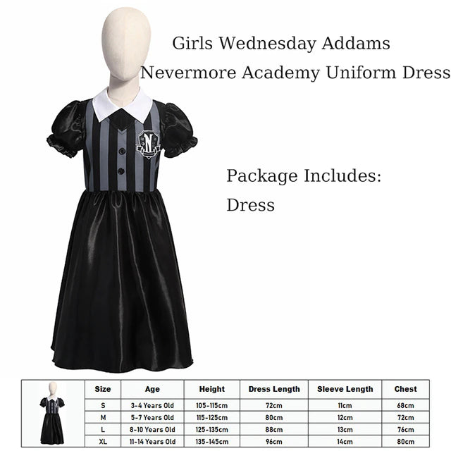 Girls Wednesday Addams Nevermore academy uniform Dress Flying Sleeve Tulle Party Dress Halloween Fancy-Dress Costume
