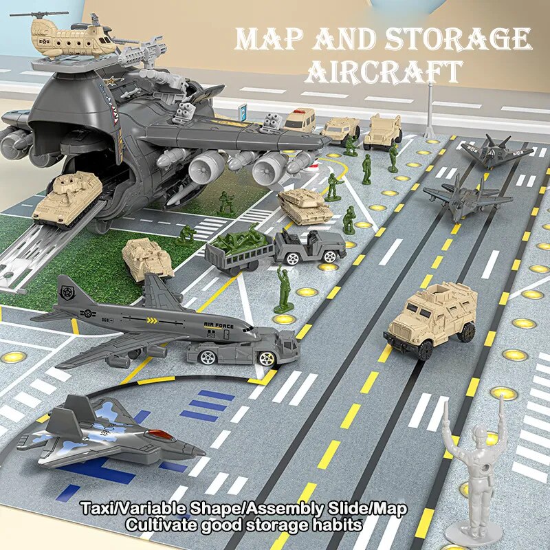 Children's Military Transformation Aircraft C17 Track Gliding Tank Can Store Transport Aircraft Boy Toy Birthday Gift