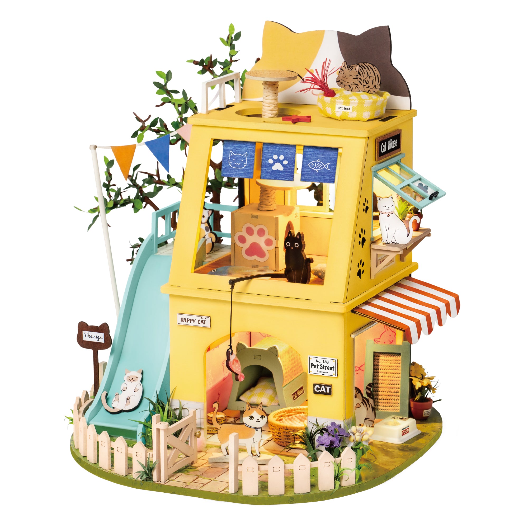 Robotime Rolife Cat House DIY Miniature Dollhouse 3D House Model Kit DG149