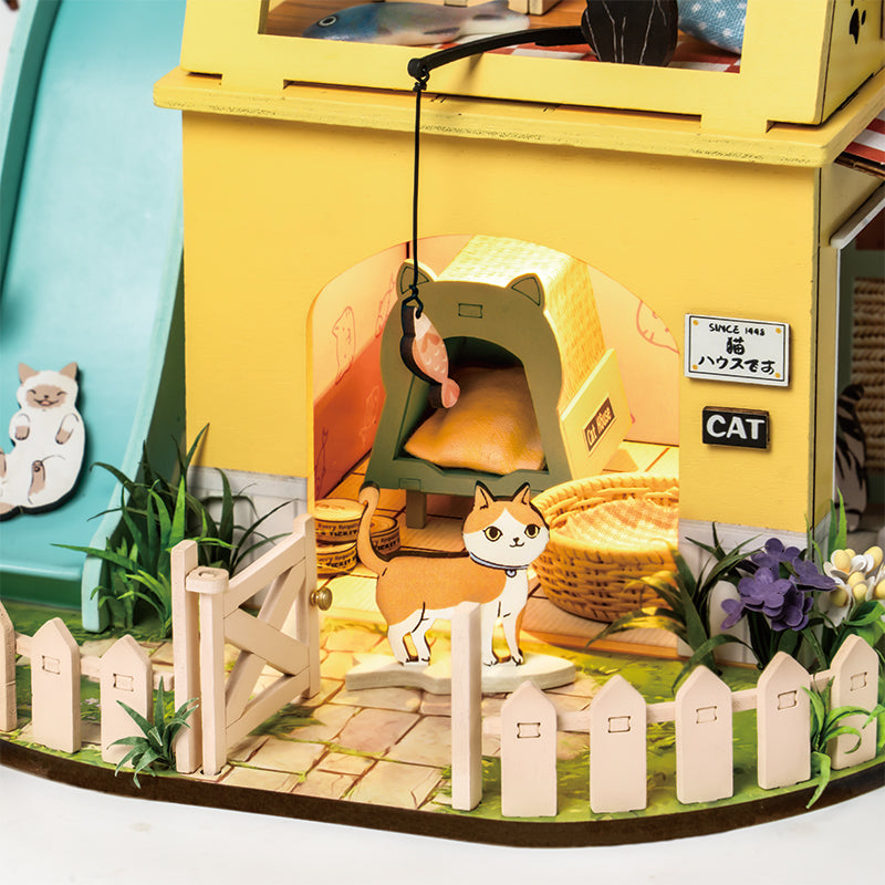 Robotime Rolife Cat House DIY Miniature Dollhouse 3D House Model Kit DG149