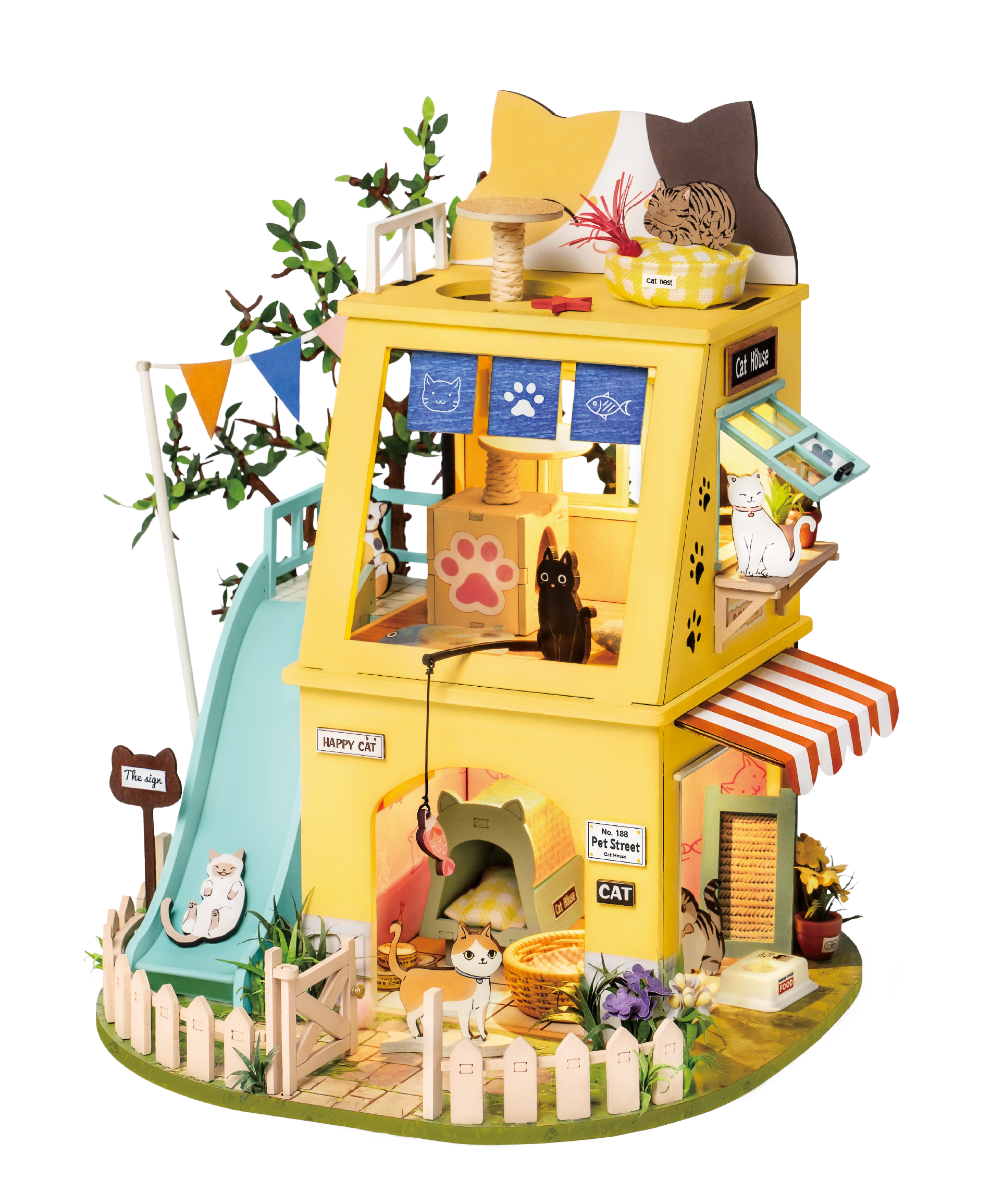 Robotime Rolife Cat House DIY Miniature Dollhouse 3D House Model Kit DG149