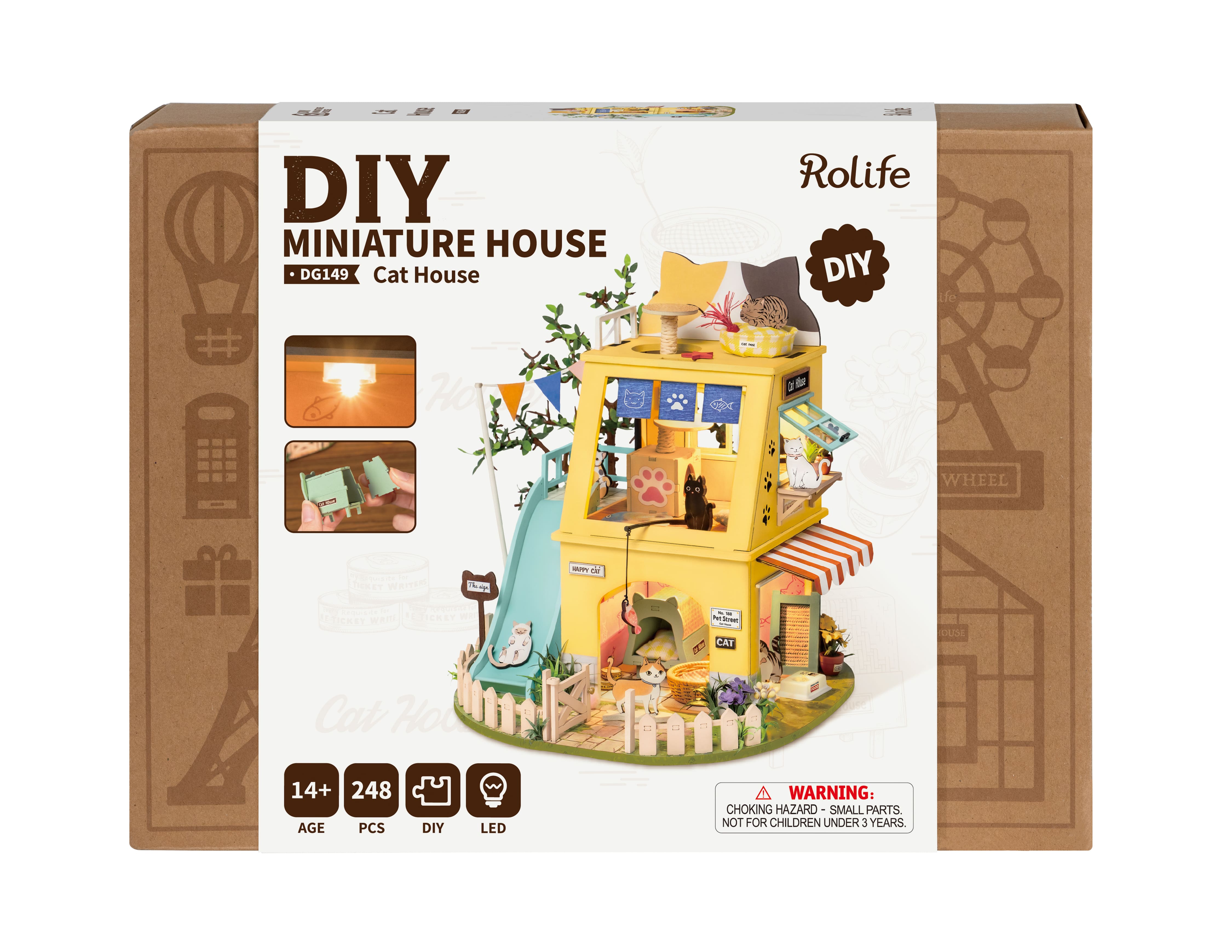 Robotime Rolife Cat House DIY Miniature Dollhouse 3D House Model Kit DG149