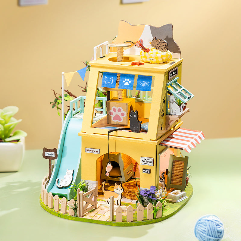 Robotime Rolife Cat House DIY Miniature Dollhouse 3D House Model Kit DG149