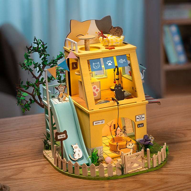 Robotime Rolife Cat House DIY Miniature Dollhouse 3D House Model Kit DG149