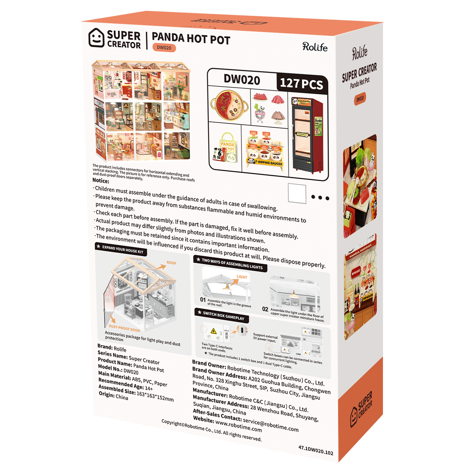 Rolife DW020 Panda Hot Pot Miniature Set | Cute Animal-Themed DIY Dollhouse Accessories for Bookshelf Decor