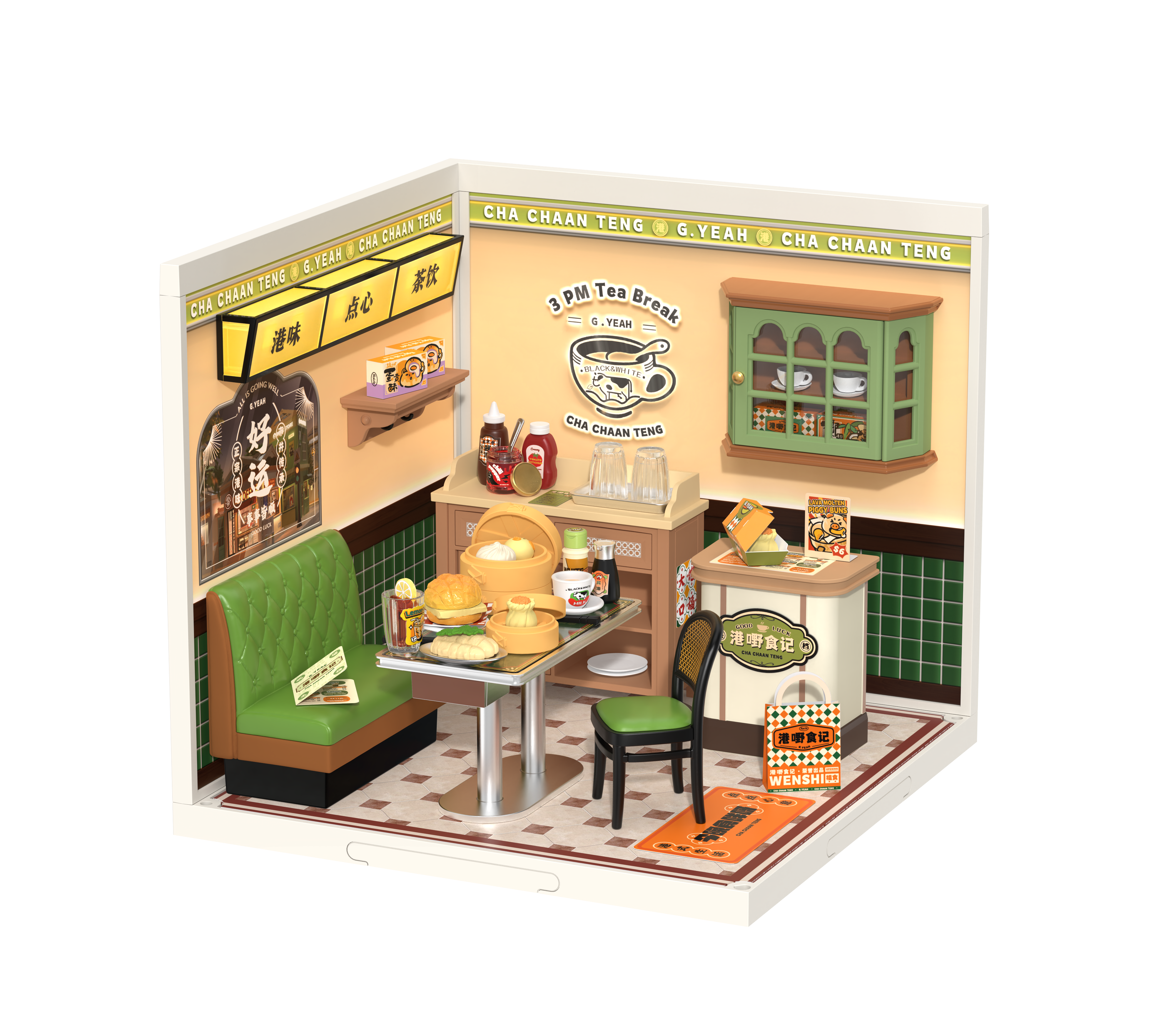 Rolife DW021 Hong Kong Bites Cafe Miniature Set | DIY Asian Street Food Dollhouse Bookshelf Decor