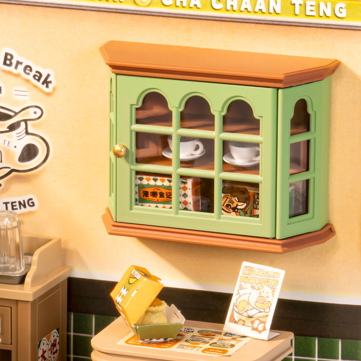 Rolife DW021 Hong Kong Bites Cafe Miniature Set | DIY Asian Street Food Dollhouse Bookshelf Decor