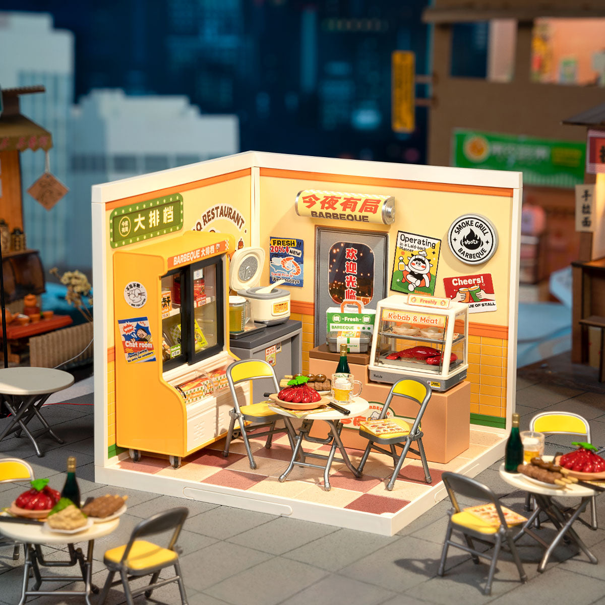 Rolife Night Out Food Stall DIY Miniature House - DW022 | 3D Street Food Scene with LED Lights