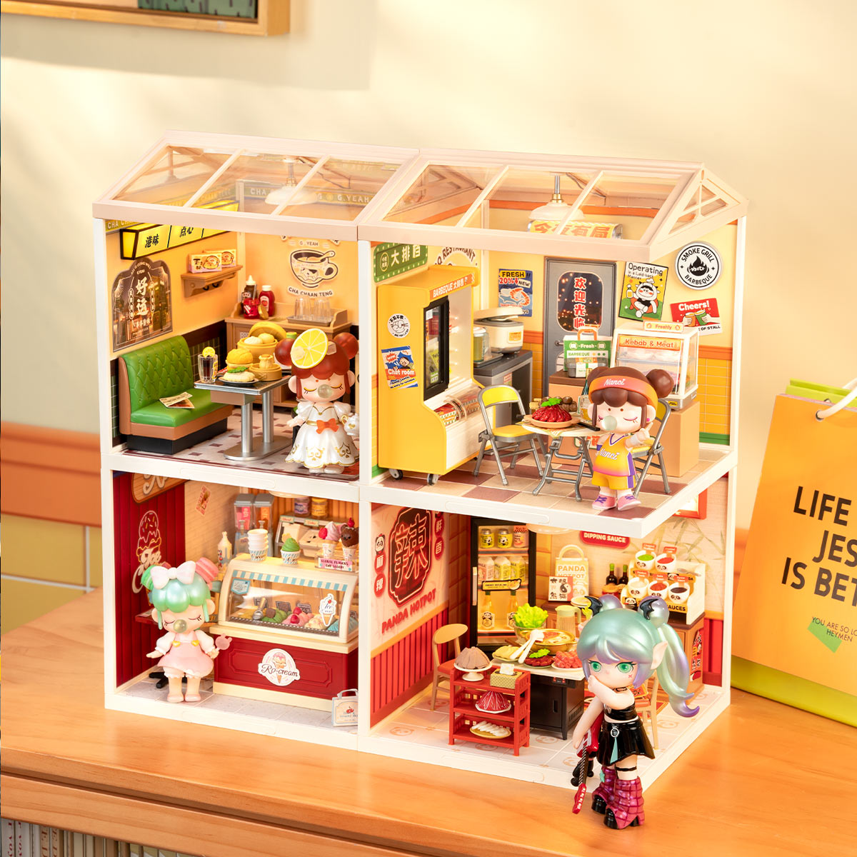 Rolife Night Out Food Stall DIY Miniature House - DW022 | 3D Street Food Scene with LED Lights