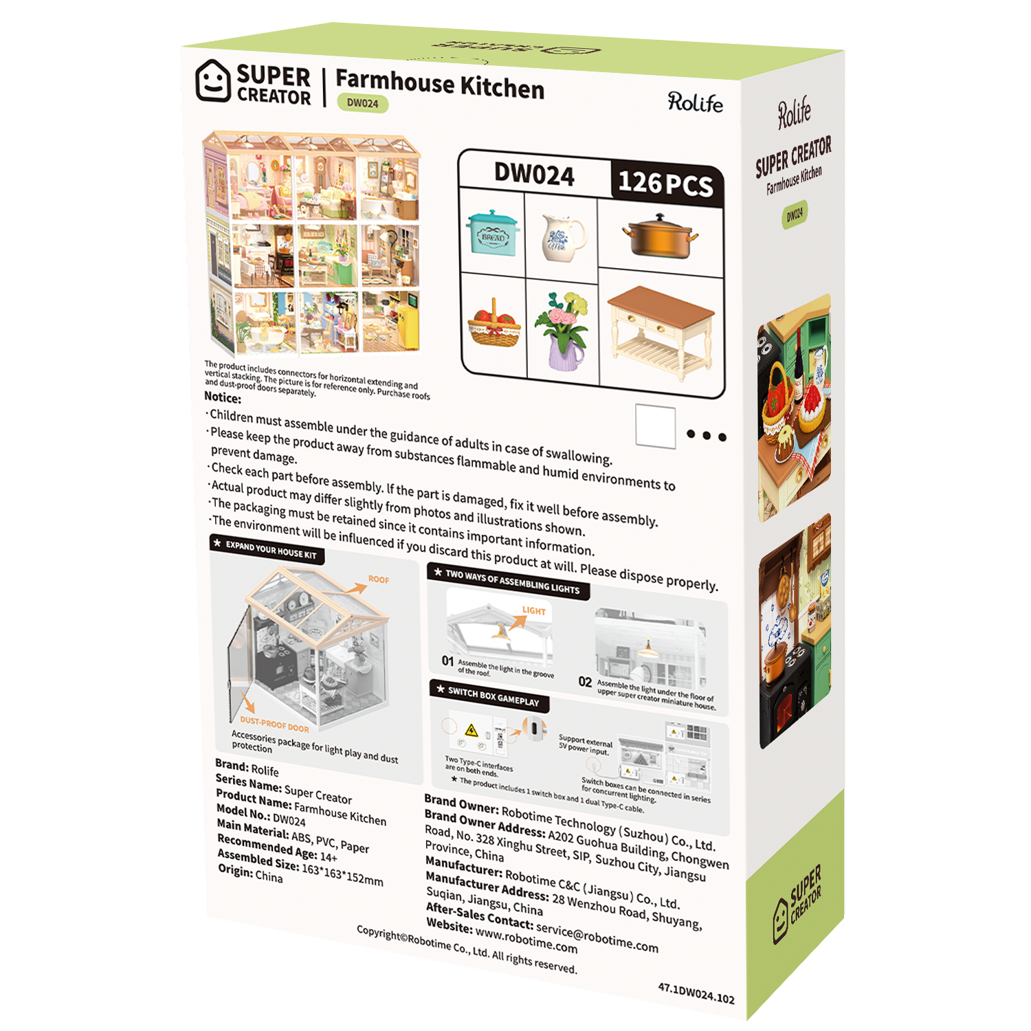 Rolife Farmhouse Kitchen DIY Miniature House - DW024 | Rustic 3D Miniature Kit with LED Lights for Adults