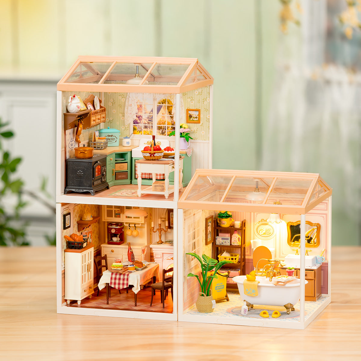 Rolife Farmhouse Kitchen DIY Miniature House - DW024 | Rustic 3D Miniature Kit with LED Lights for Adults