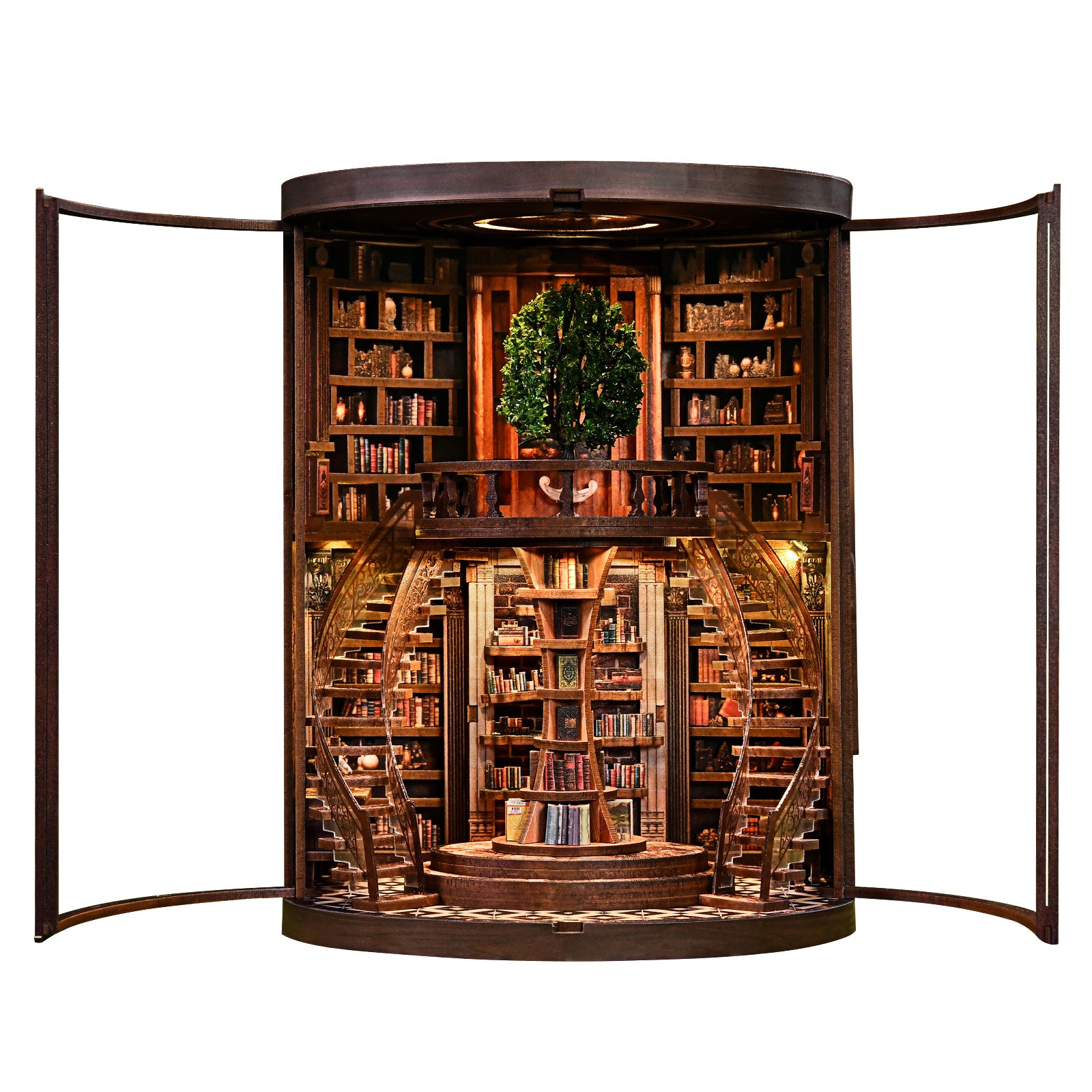 Wisdom Rings Book Repository DIY miniature kit open front view with LED light