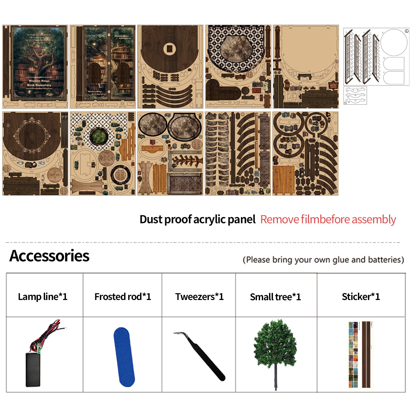 Wisdom Rings Book Repository DIY miniature kit accessories and included components