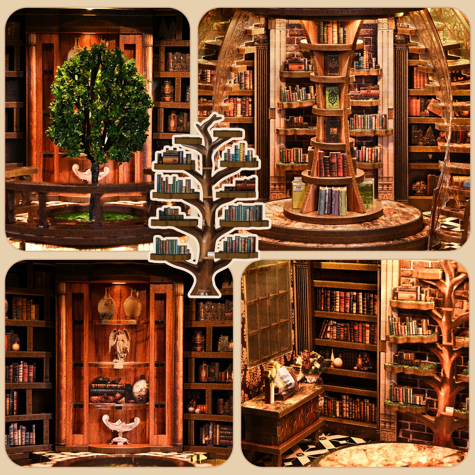 Wisdom Rings Book Repository DIY miniature kit miniature library interior detail