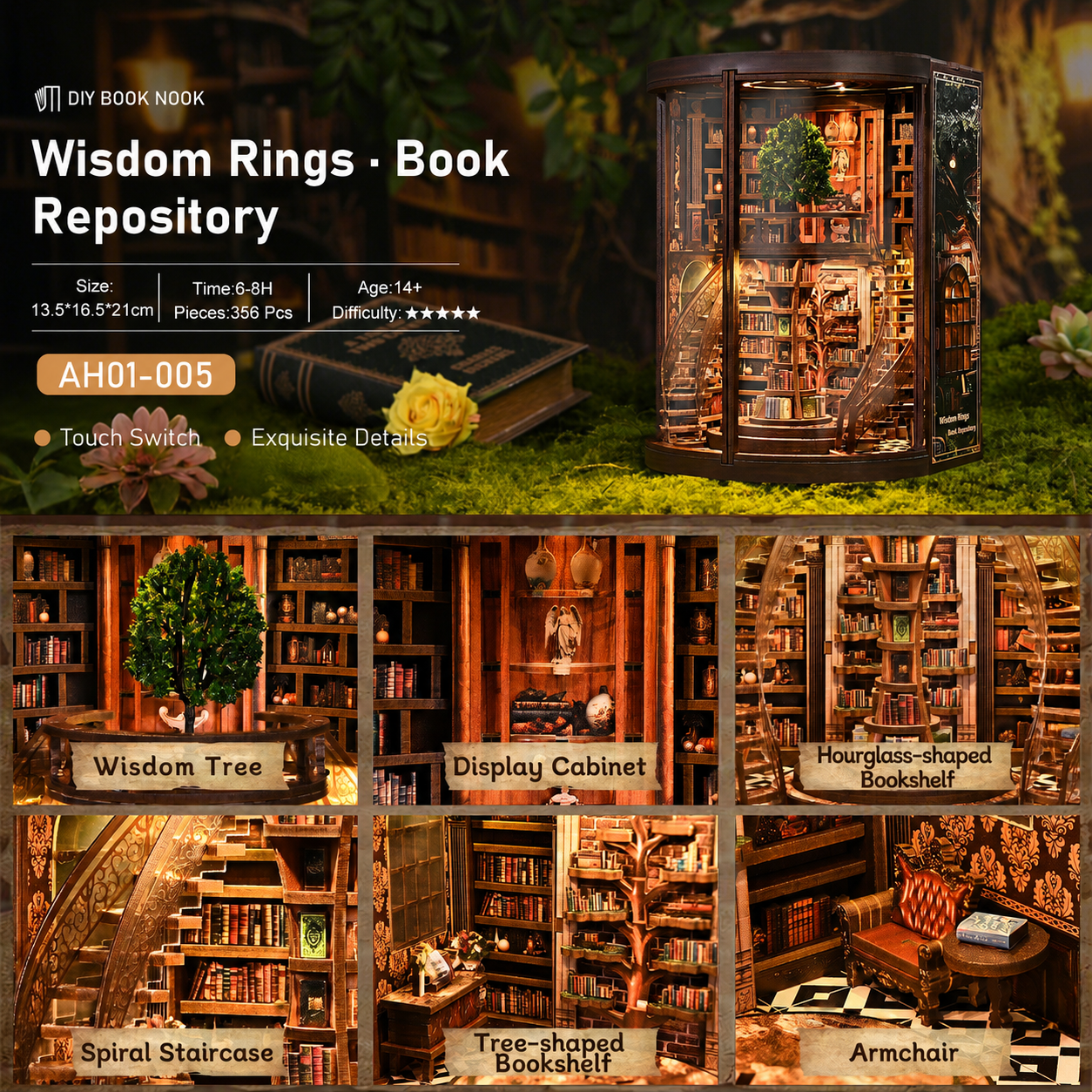 Wisdom Rings Book Repository DIY Book Nook Kit - feature information
