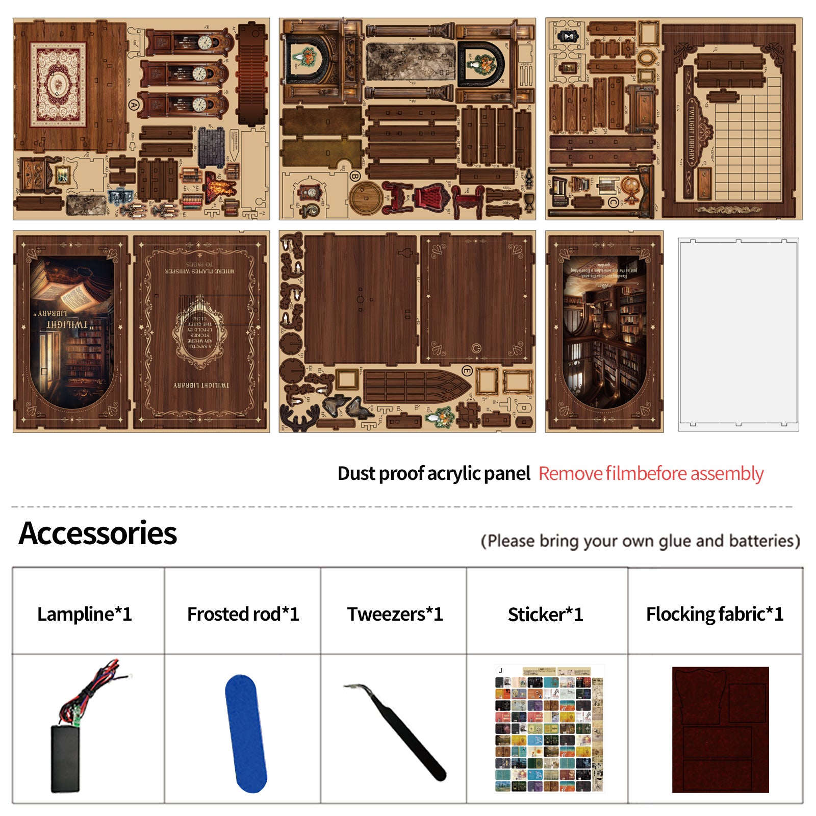 Twilight Library DIY miniature house kit included accessories and components