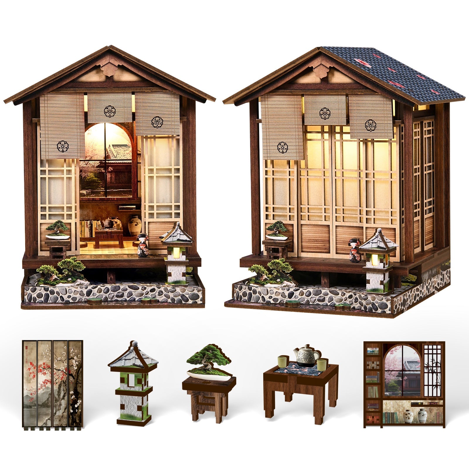 Moss-Lantern Harmony Garden DIY Miniature House Kit with LED Light - included parts