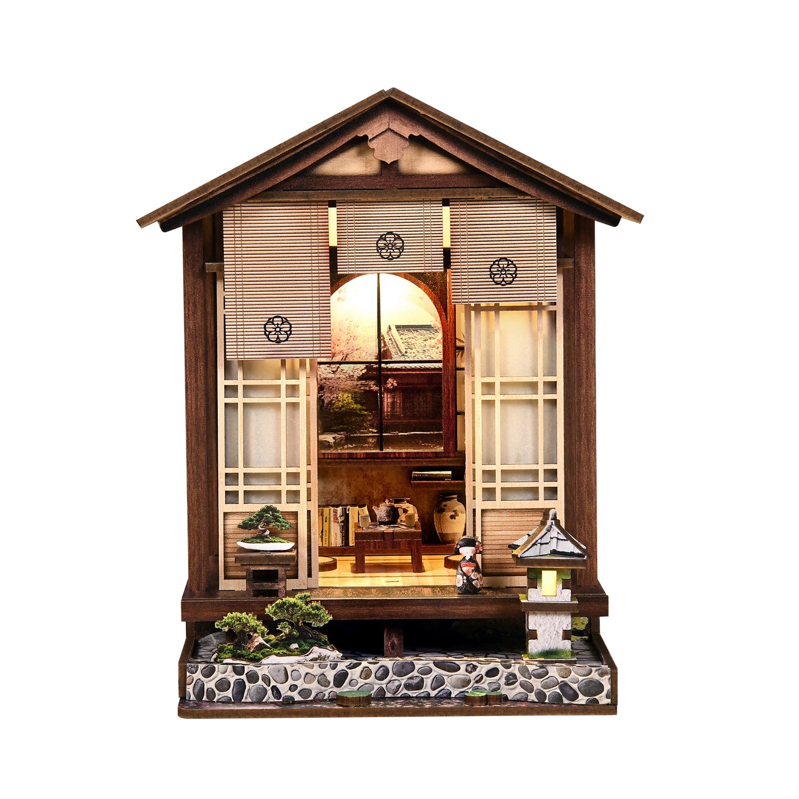 Moss-Lantern Harmony Garden DIY Miniature House Kit with LED Light - open front view