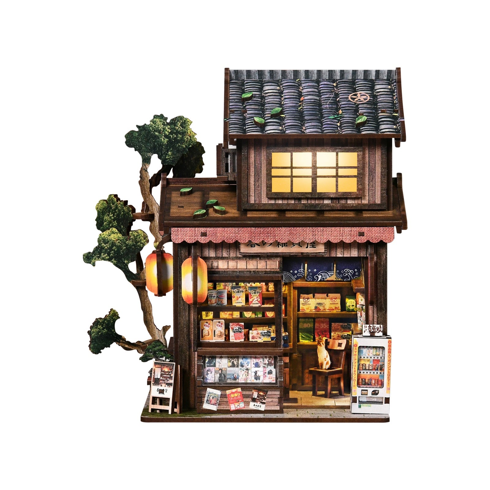 Kasuga Grocery Store DIY Miniature House Kit with LED Light - front product view