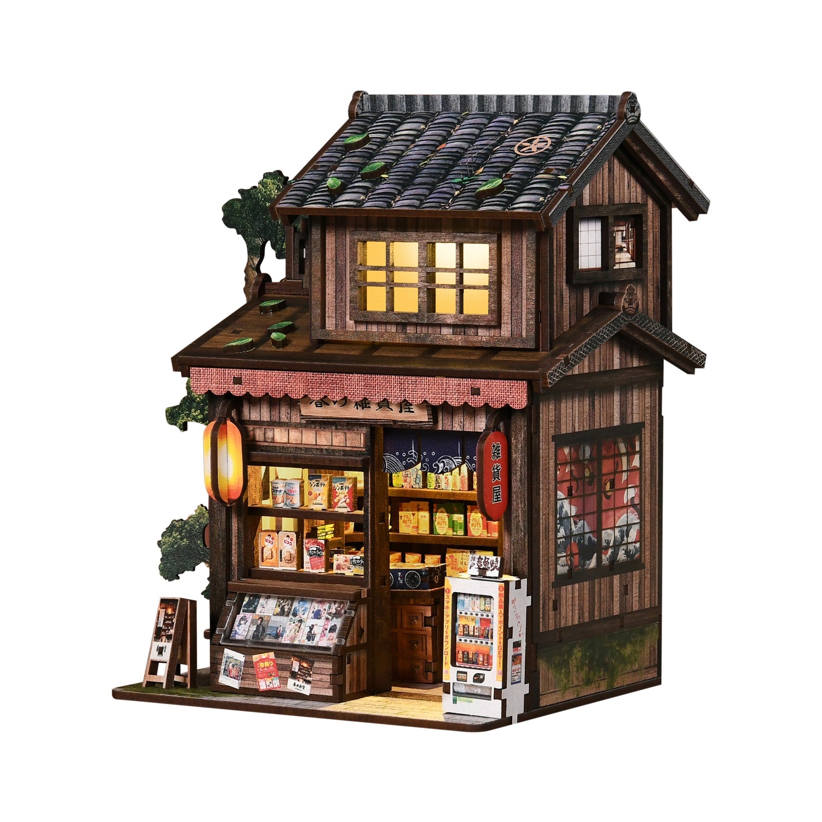 Kasuga Grocery Store DIY Miniature House Kit with LED Light - side angle view