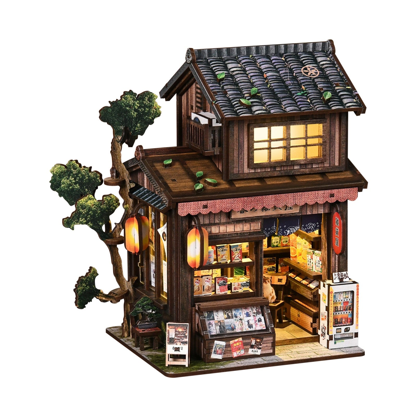 Kasuga Grocery Store DIY Miniature House Kit with LED Light - left angle view