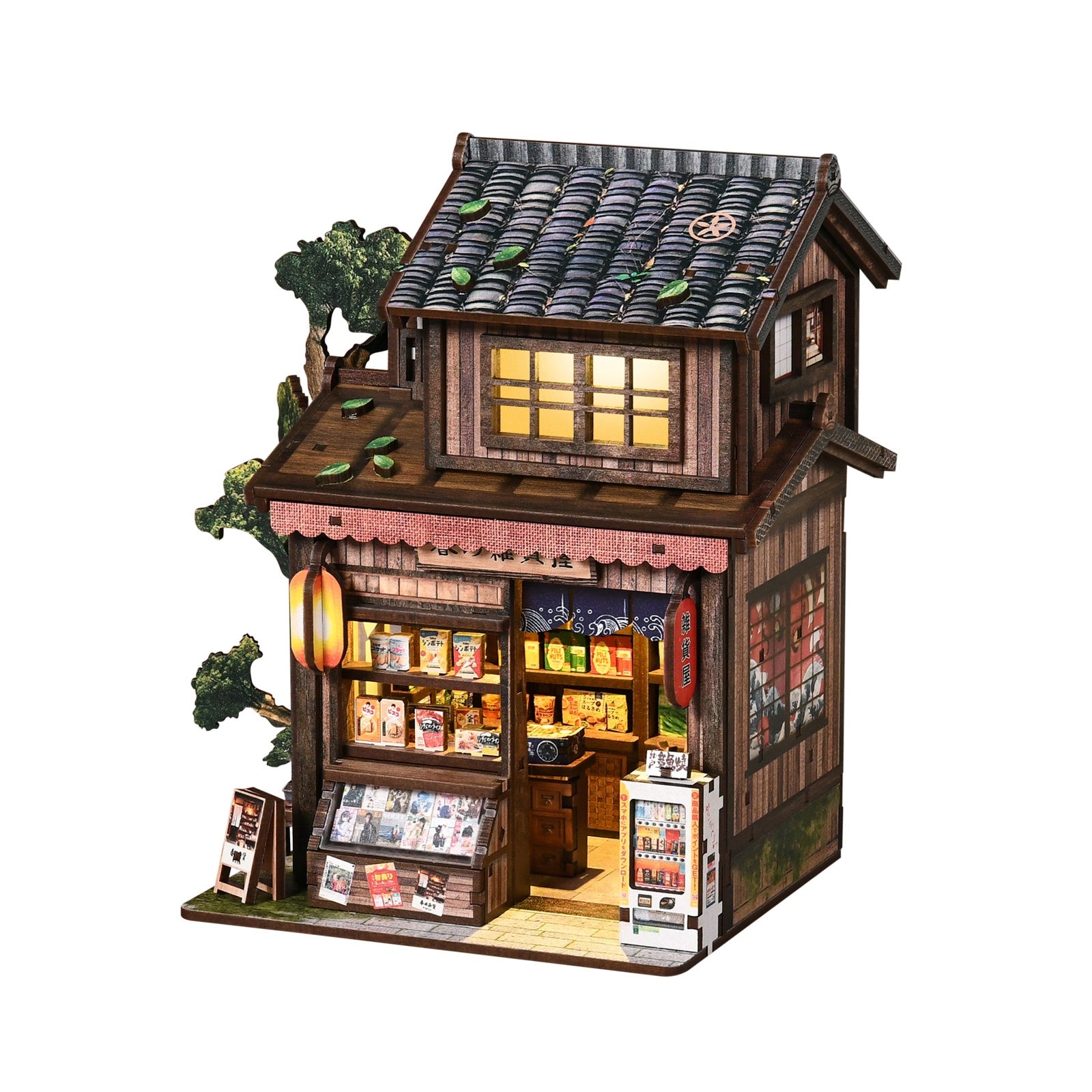 Kasuga Grocery Store DIY Miniature House Kit with LED Light - detail angle view