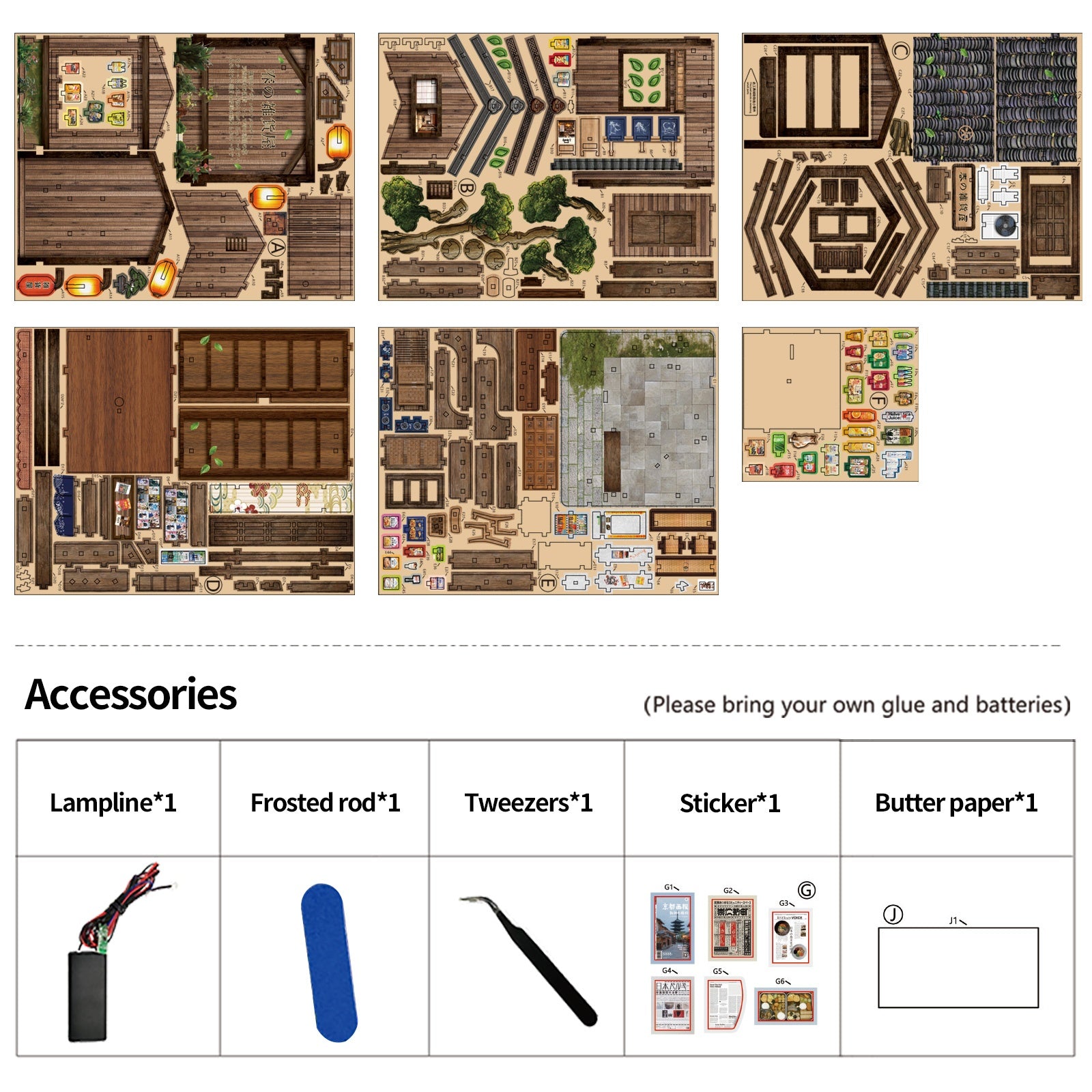 Kasuga Grocery Store DIY Miniature House Kit with LED Light - parts information