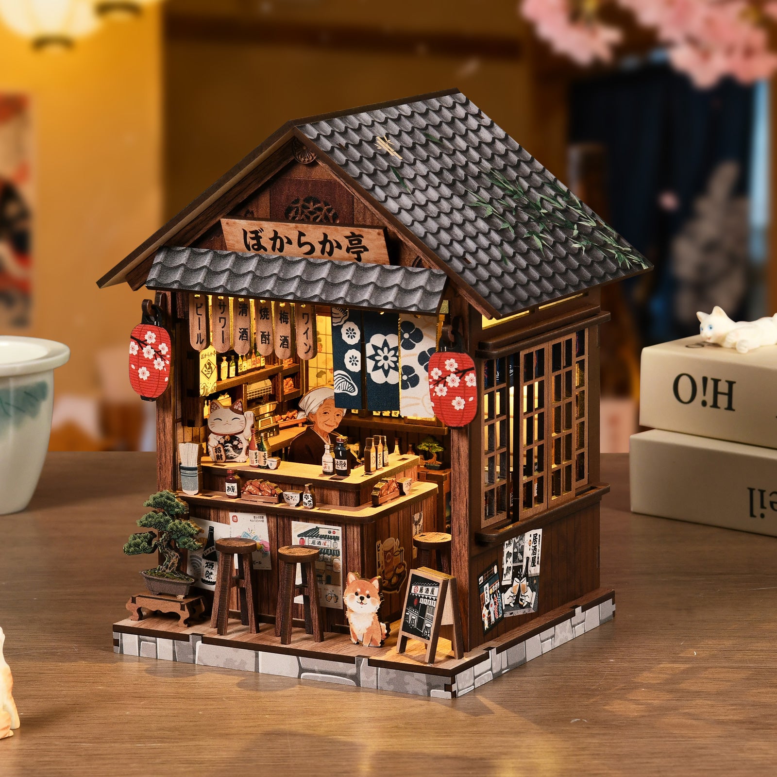 The Mellow Pub DIY Miniature House Kit with LED Light - ambient lifestyle display