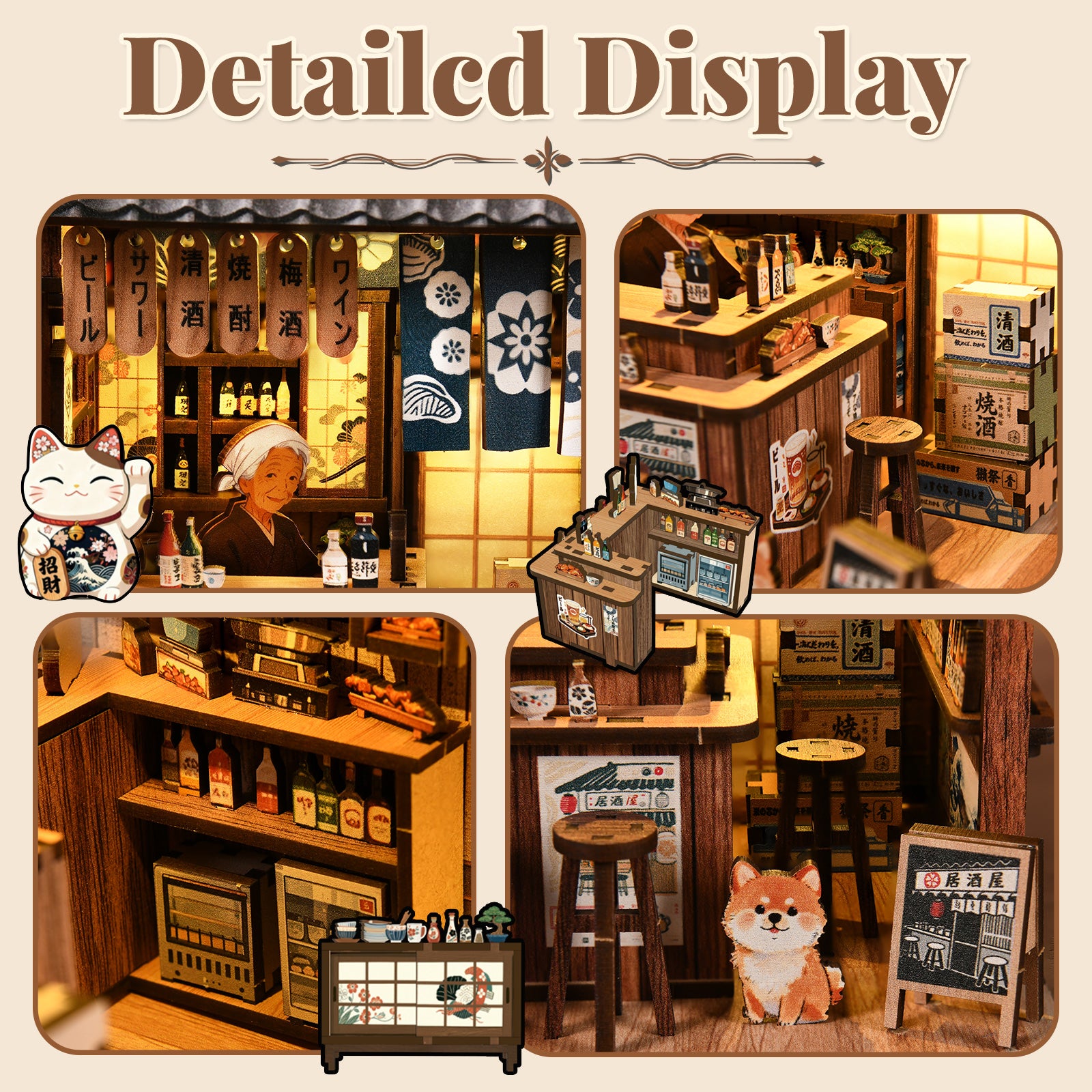 The Mellow Pub DIY Miniature House Kit with LED Light - detailed display