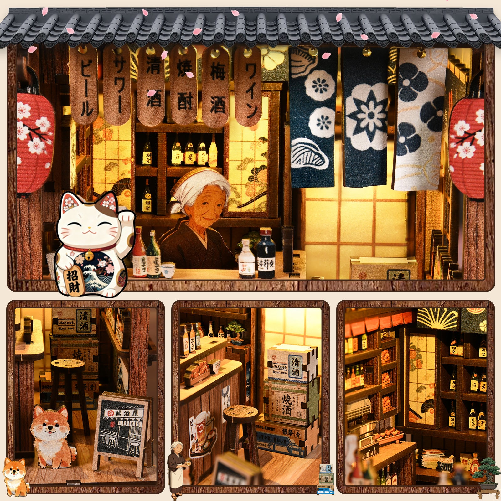 The Mellow Pub DIY Miniature House Kit with LED Light - close-up details