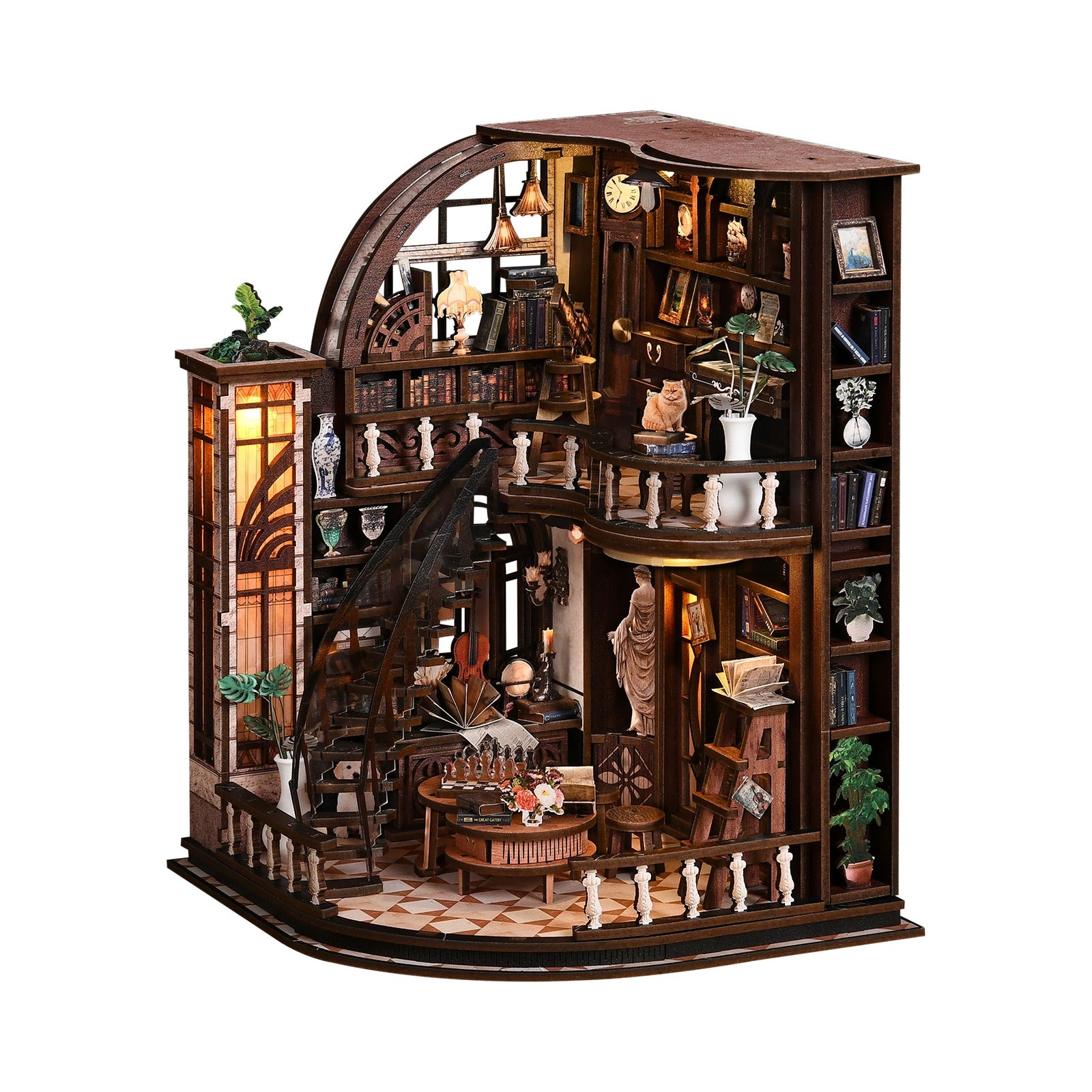 Bacchus Bookstore DIY Miniature Kit with LED Light - front angle product view
