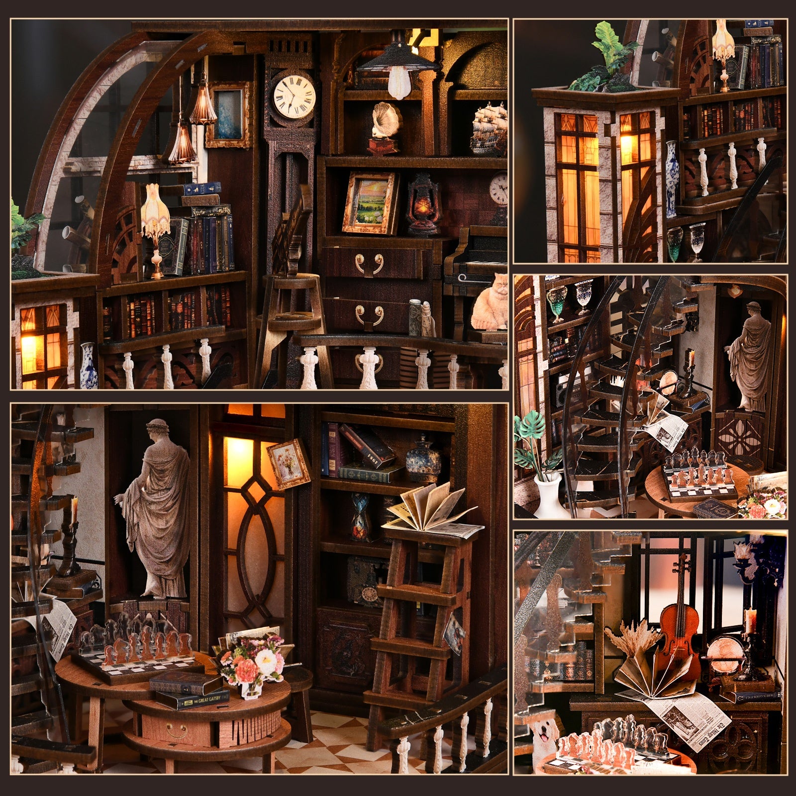 Bacchus Bookstore DIY Miniature Kit with LED Light - feature details