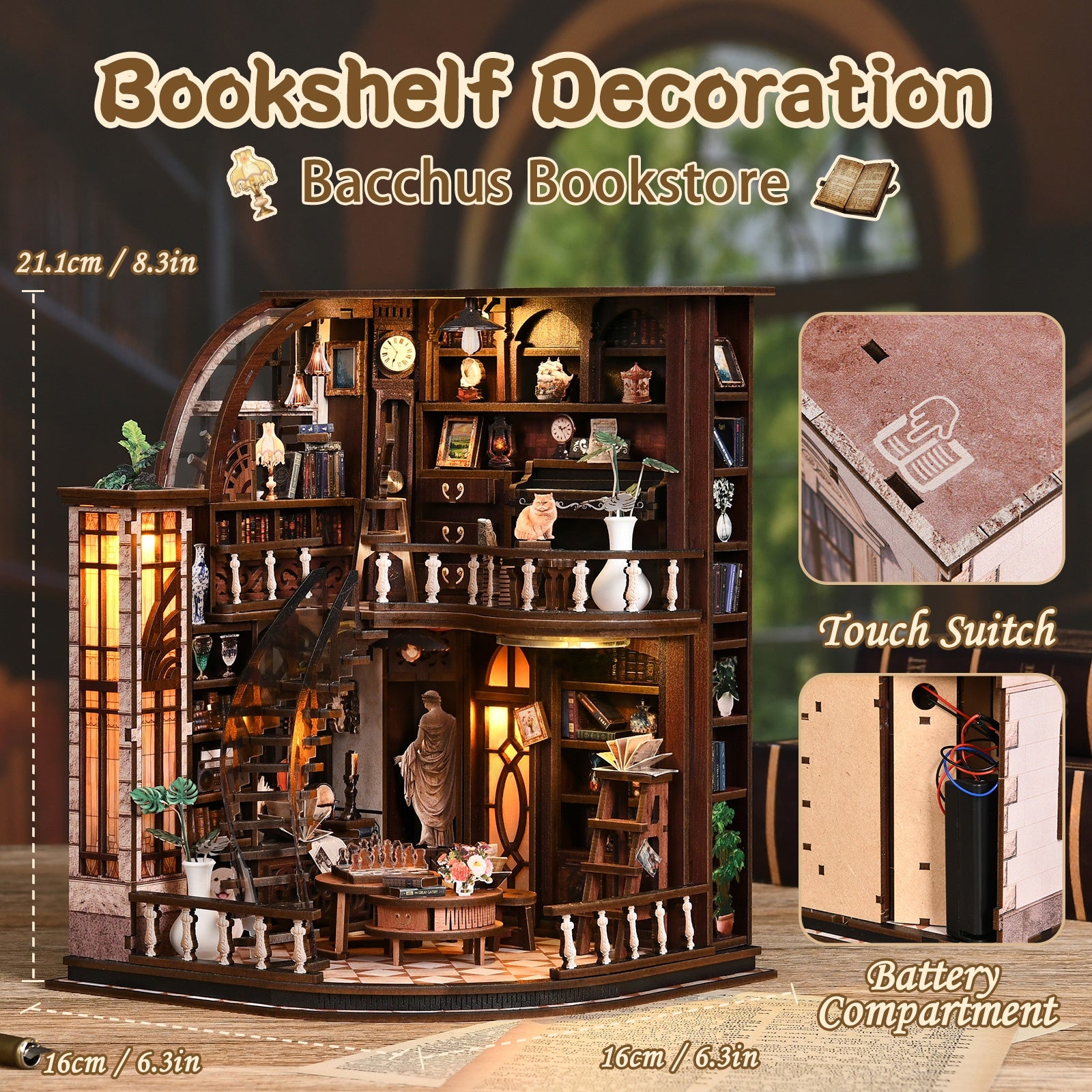 Bacchus Bookstore DIY Miniature Kit with LED Light - bookshelf decoration idea