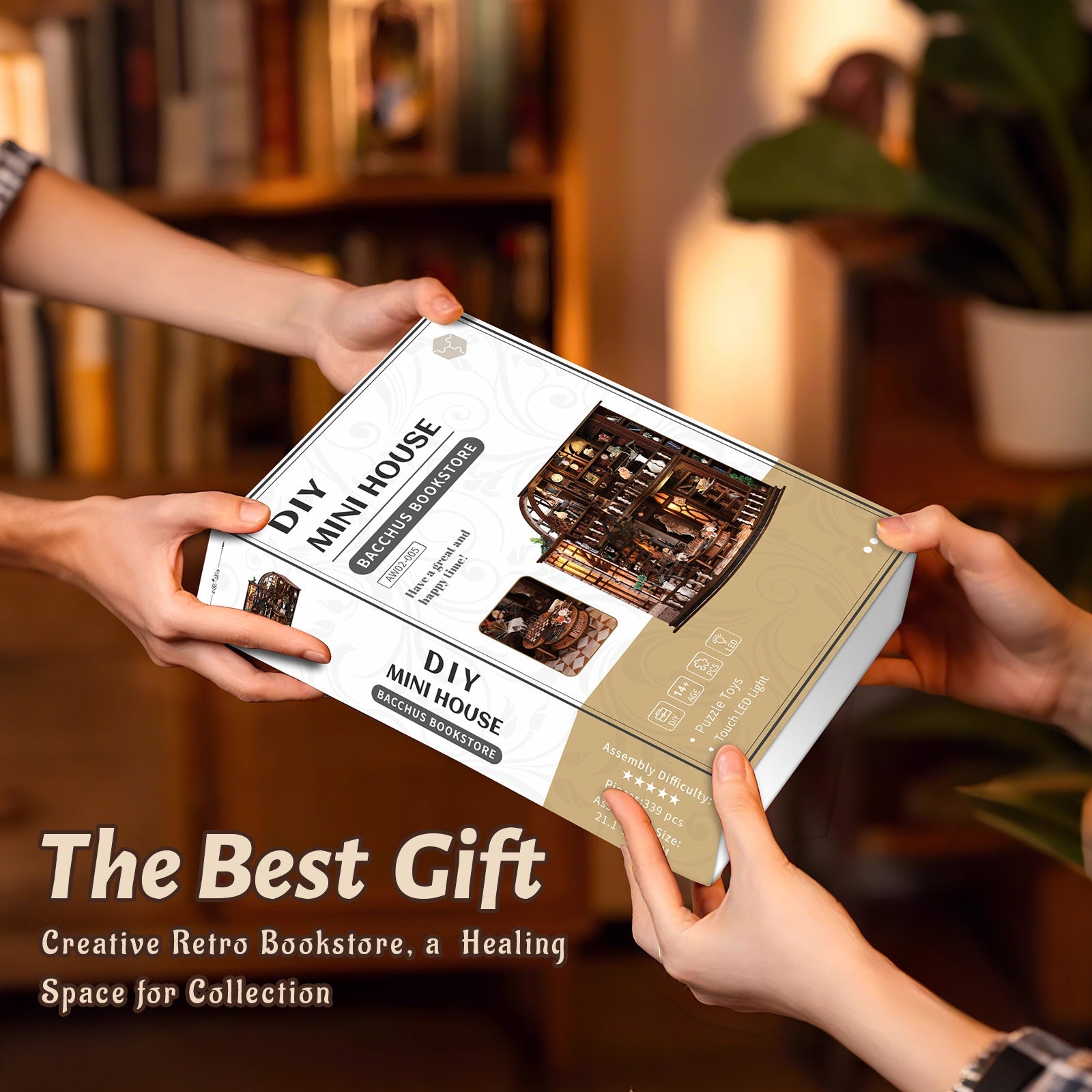 Bacchus Bookstore DIY Miniature Kit with LED Light - gift package display