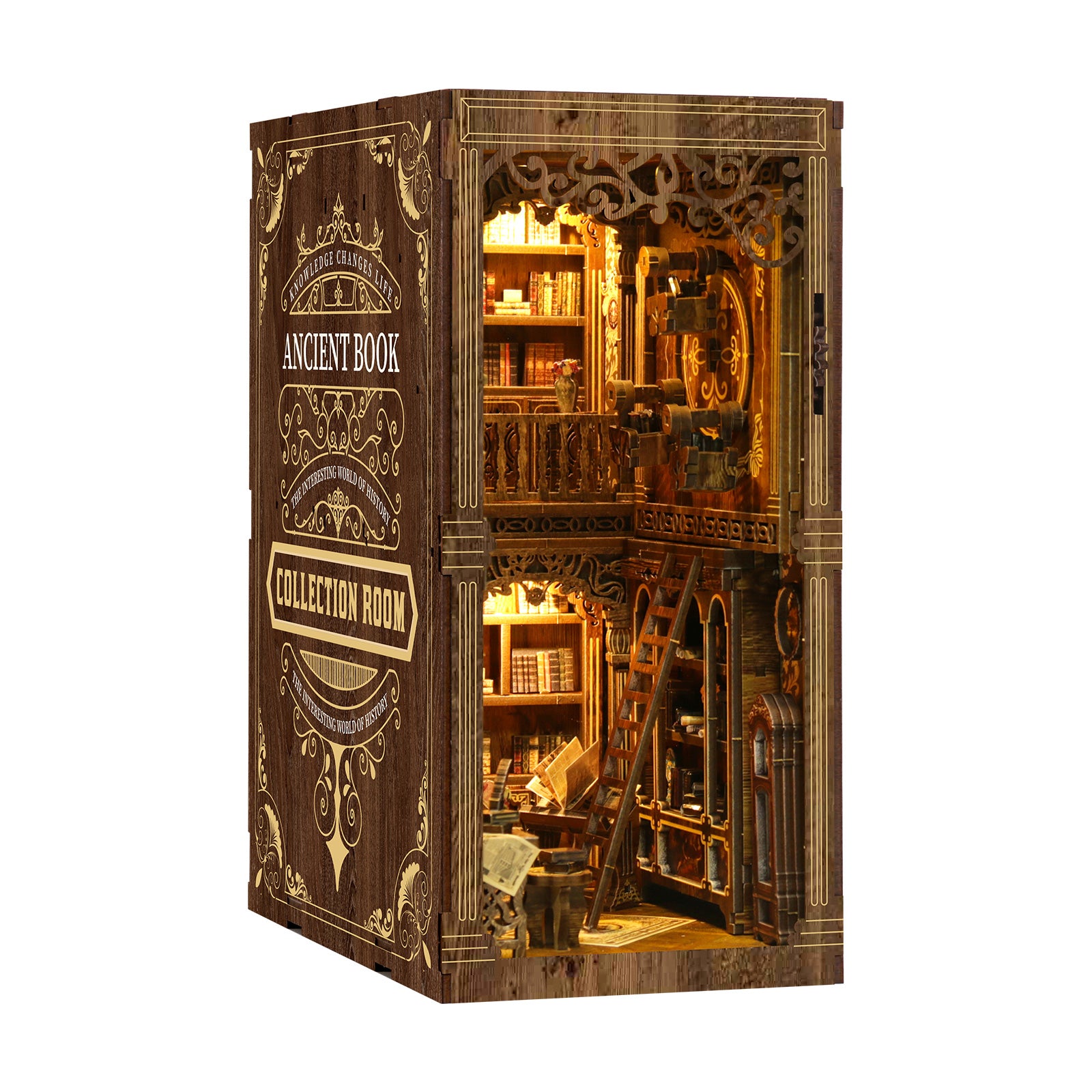 Antique Book Collection Room DIY Book Nook Kit with LED Light - side view