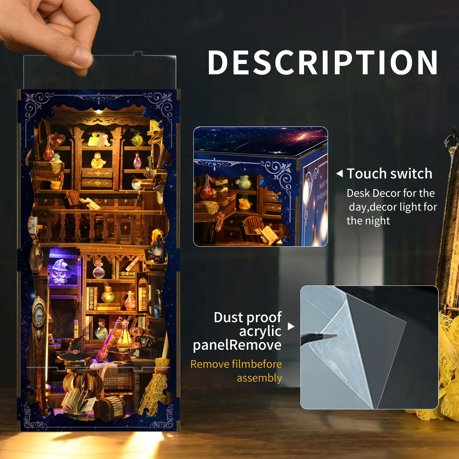 Magic Potion House DIY Book Nook Kit with LED Light - feature description