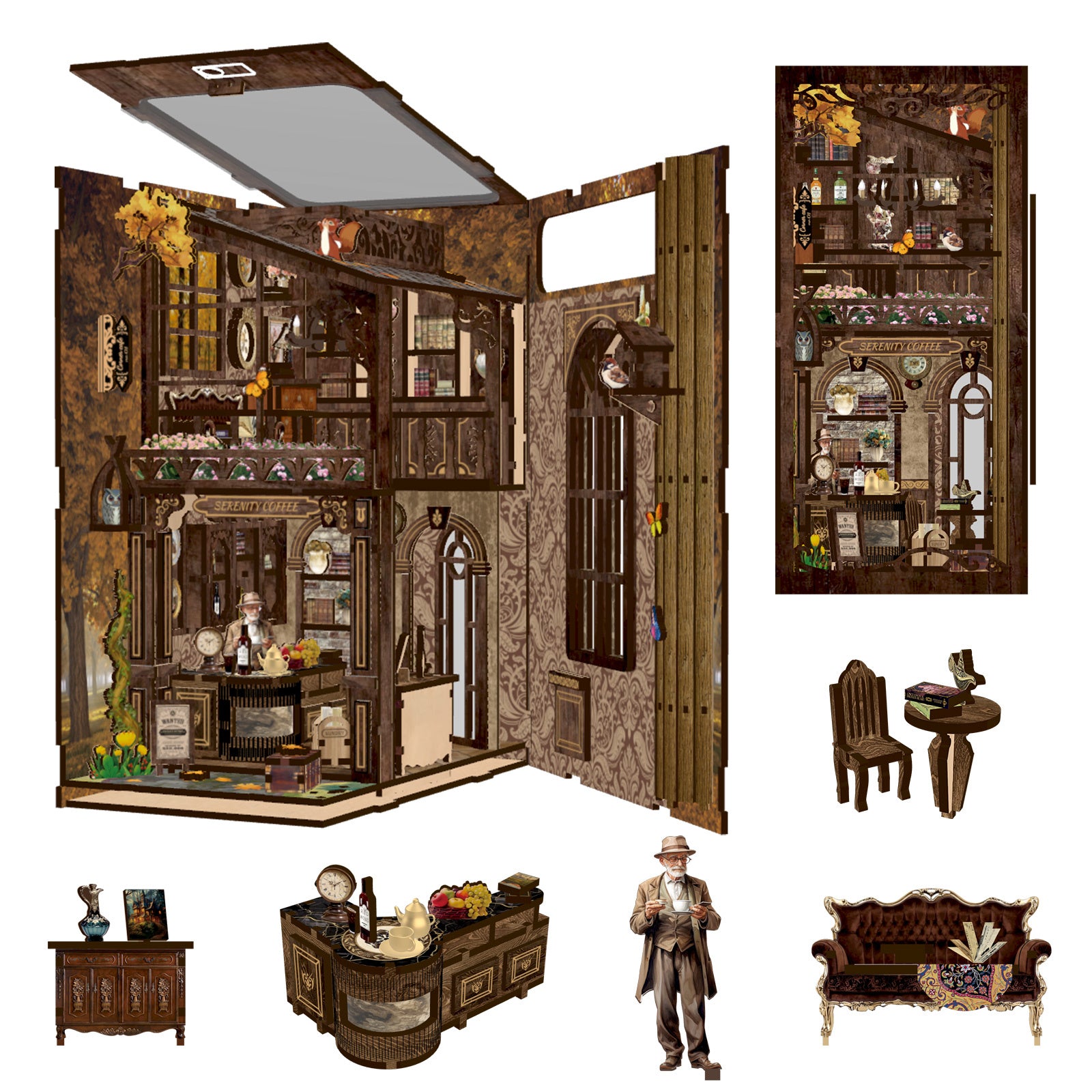 Serenity Coffee House DIY Book Nook Kit with LED Light - product display image
